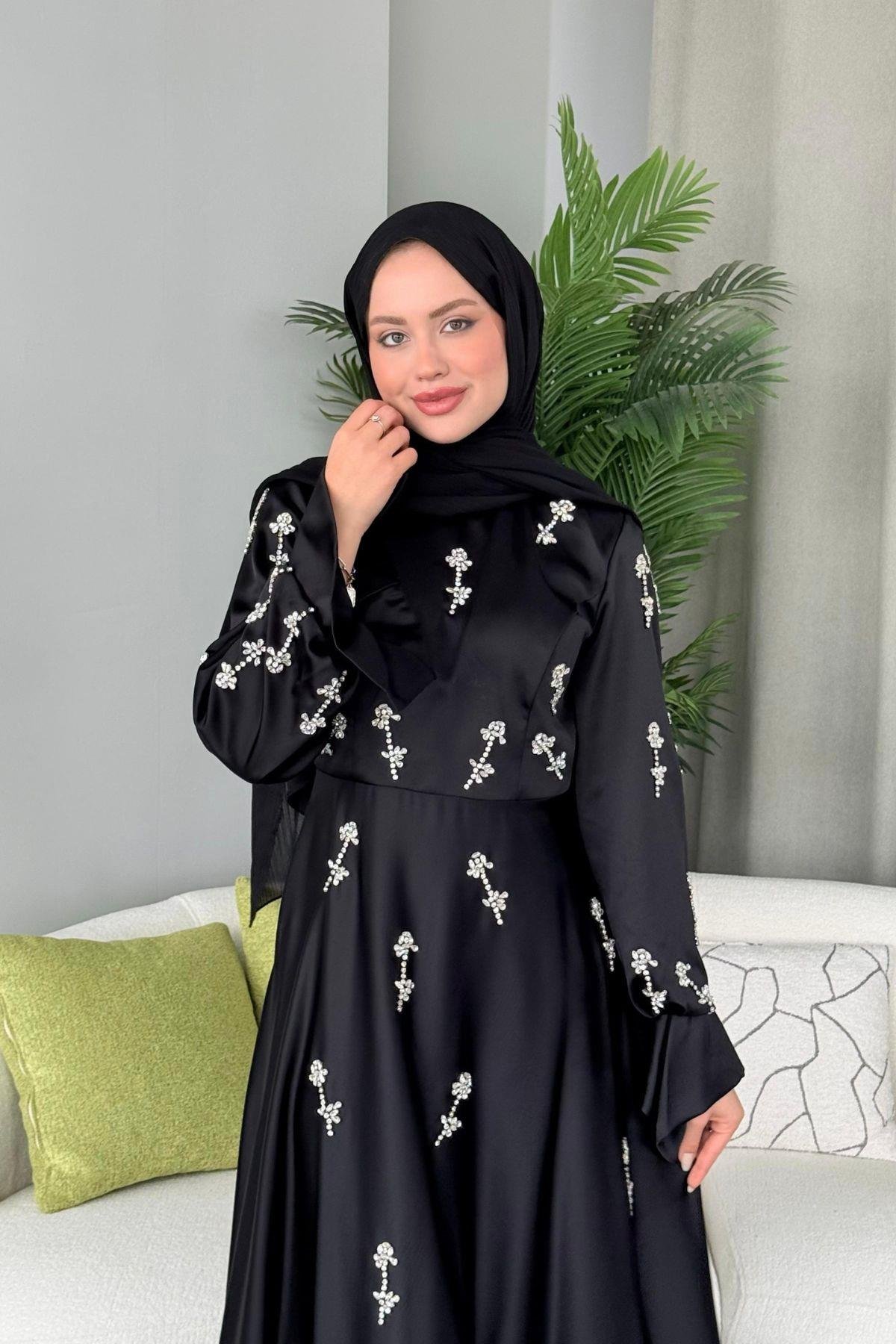 Emilia Prenses Taşlı Abiye Siyah, Fiyatları 