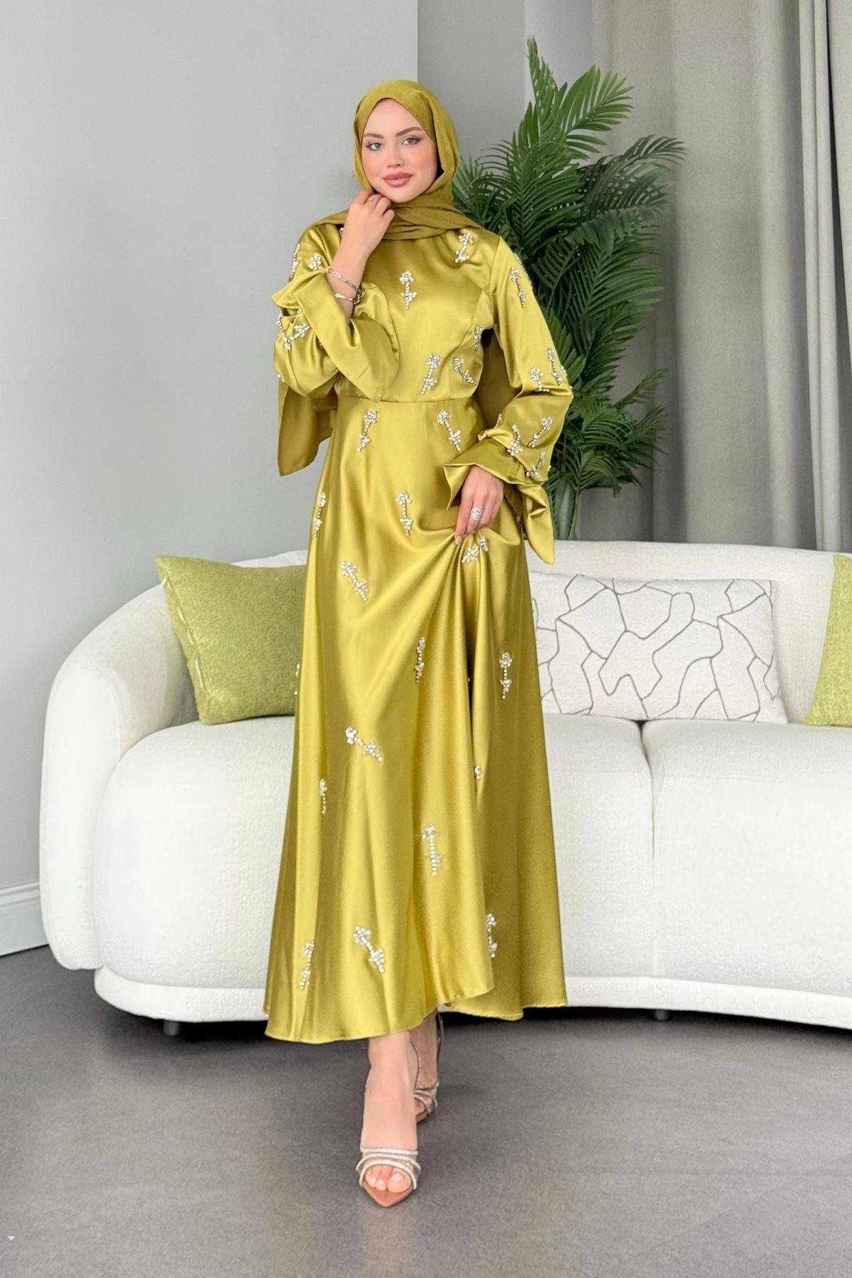 Emilia Prenses Taşlı Abiye Yağyeşili, Fiyatları 