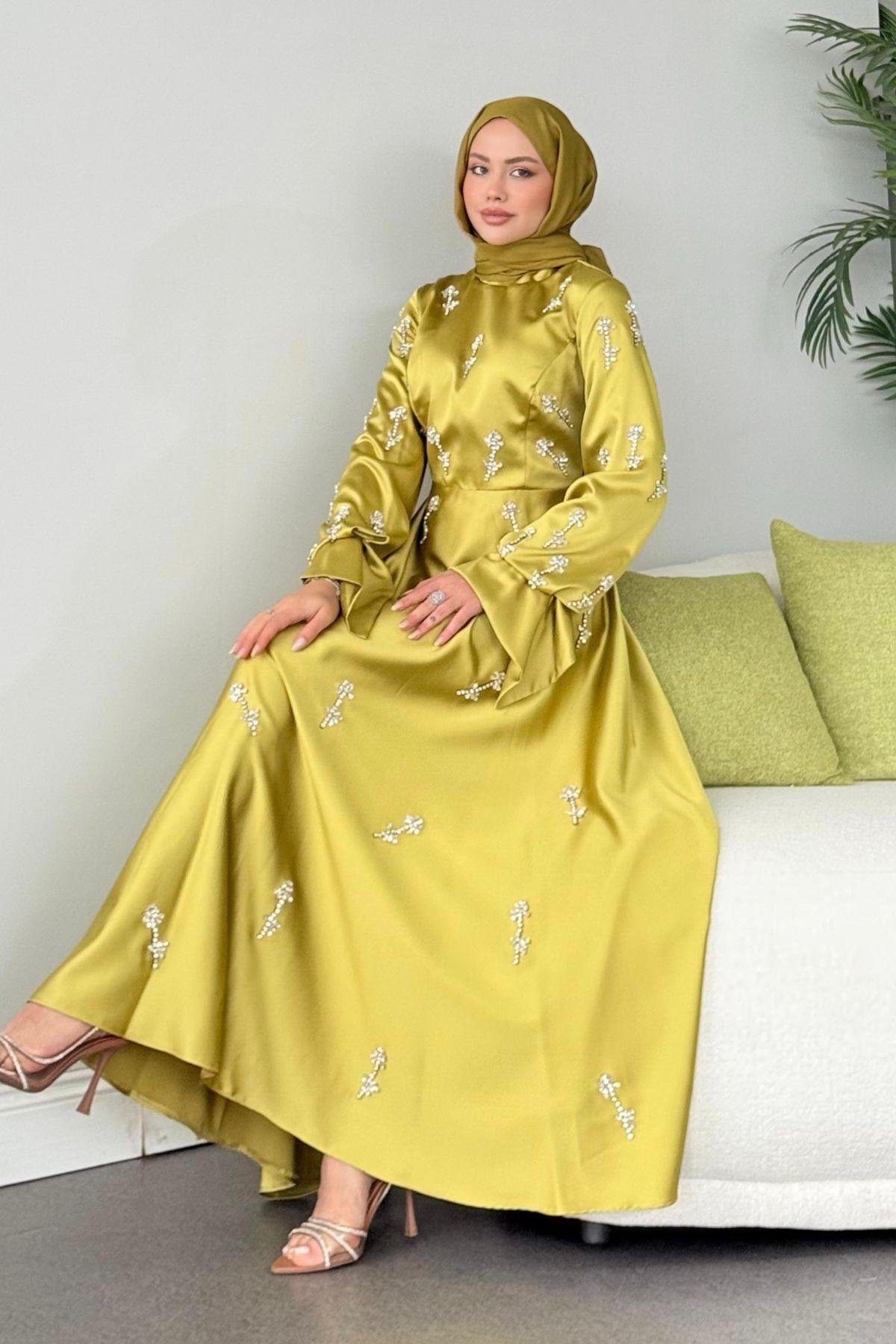 Emilia Prenses Taşlı Abiye Yağyeşili, Fiyatları 