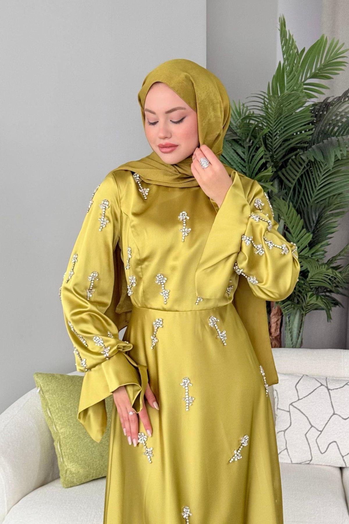 Emilia Prenses Taşlı Abiye Yağyeşili, Fiyatları 