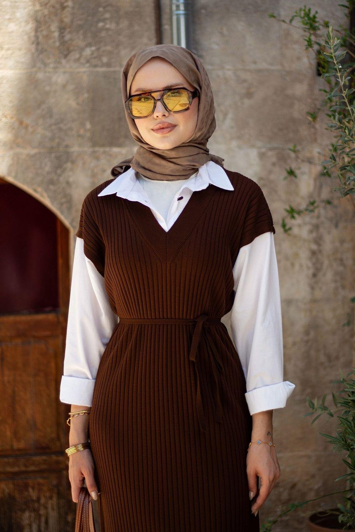 Ermes Gömlek Detaylı Elbise Acıkahve, Fiyatları Ermes Gömlek Detaylı Elbise Acıkahve- Haza Moda