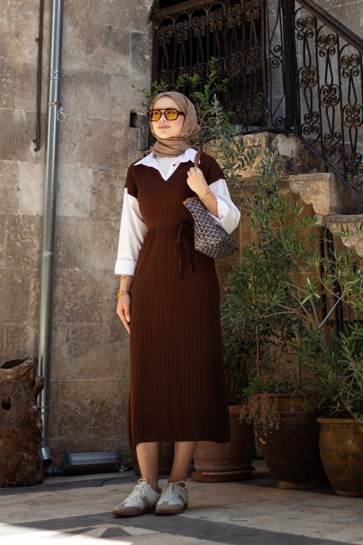 Ermes Gömlek Detaylı Elbise Acıkahve, Fiyatları Ermes Gömlek Detaylı Elbise Acıkahve- Haza Moda