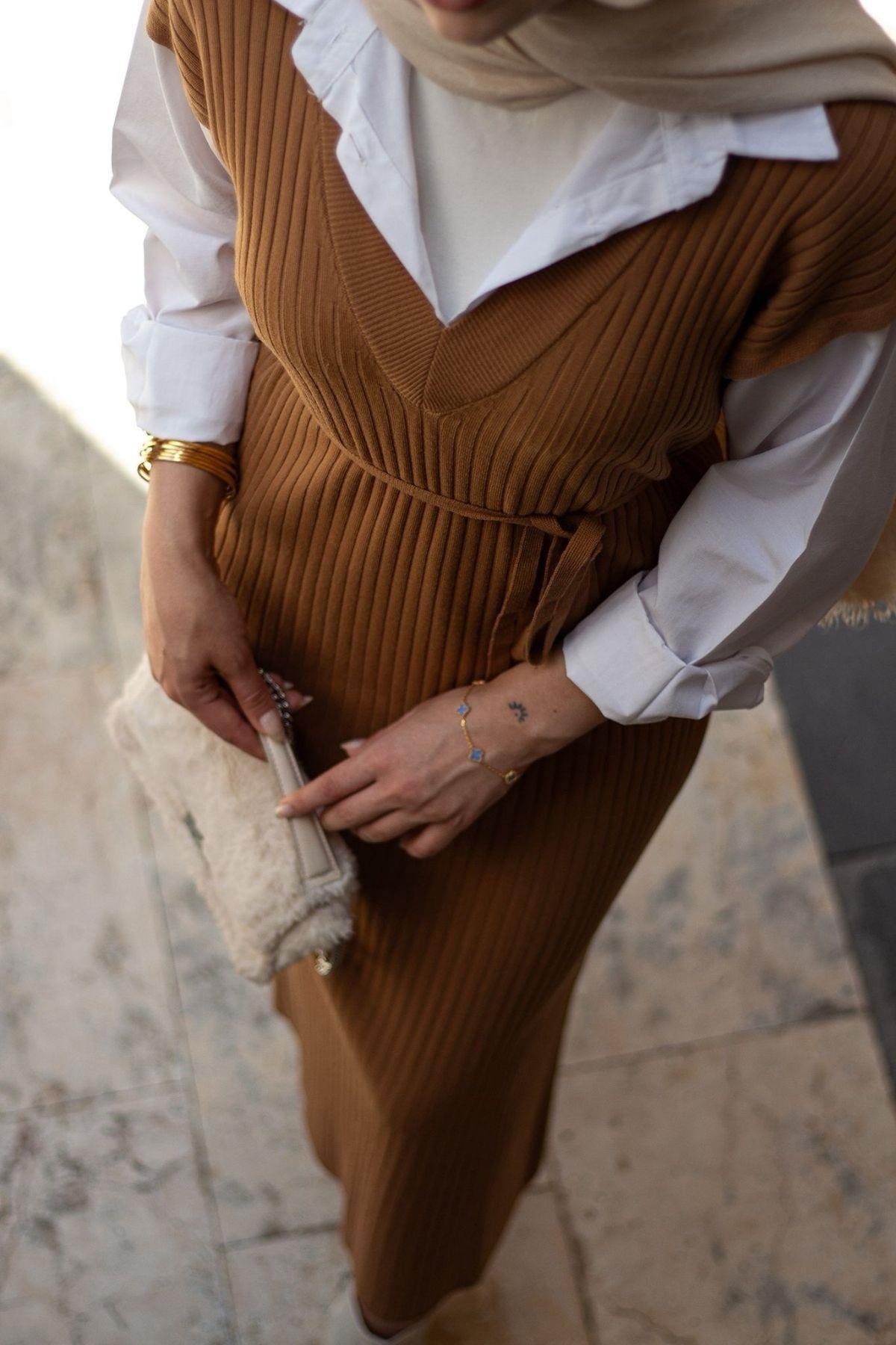 Ermes Gömlek Detaylı Elbise Camel, Fiyatları Ermes Gömlek Detaylı Elbise Camel- Haza Moda