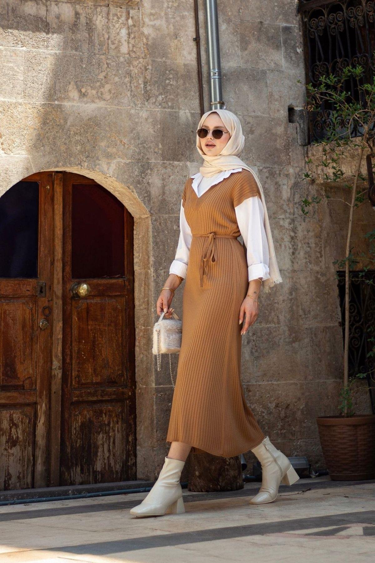 Ermes Gömlek Detaylı Elbise Camel, Fiyatları Ermes Gömlek Detaylı Elbise Camel- Haza Moda