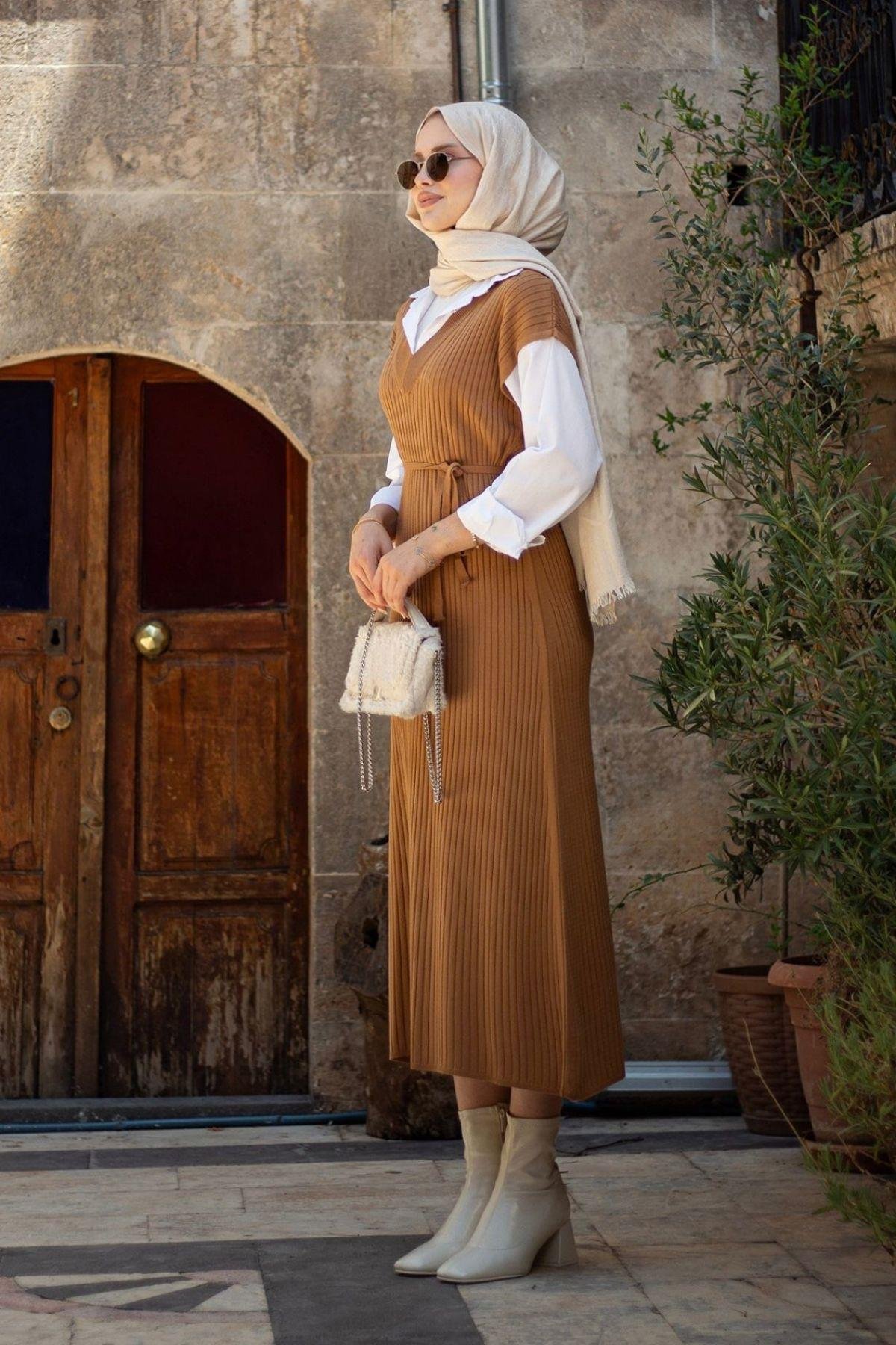 Ermes Gömlek Detaylı Elbise Camel, Fiyatları Ermes Gömlek Detaylı Elbise Camel- Haza Moda