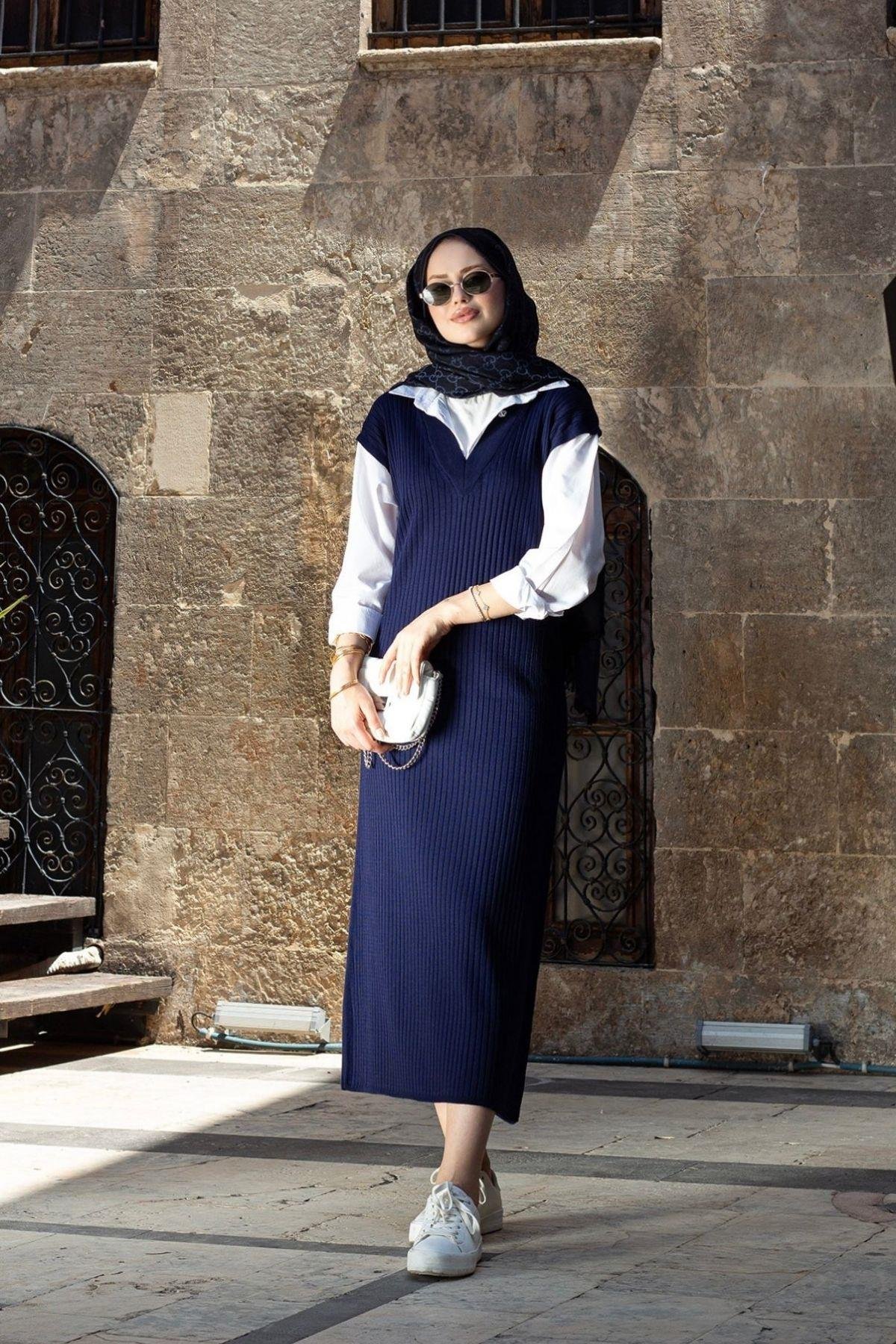 Ermes Gömlek Detaylı Elbise Lacivert, Fiyatları Ermes Gömlek Detaylı Elbise Lacivert- Haza Moda