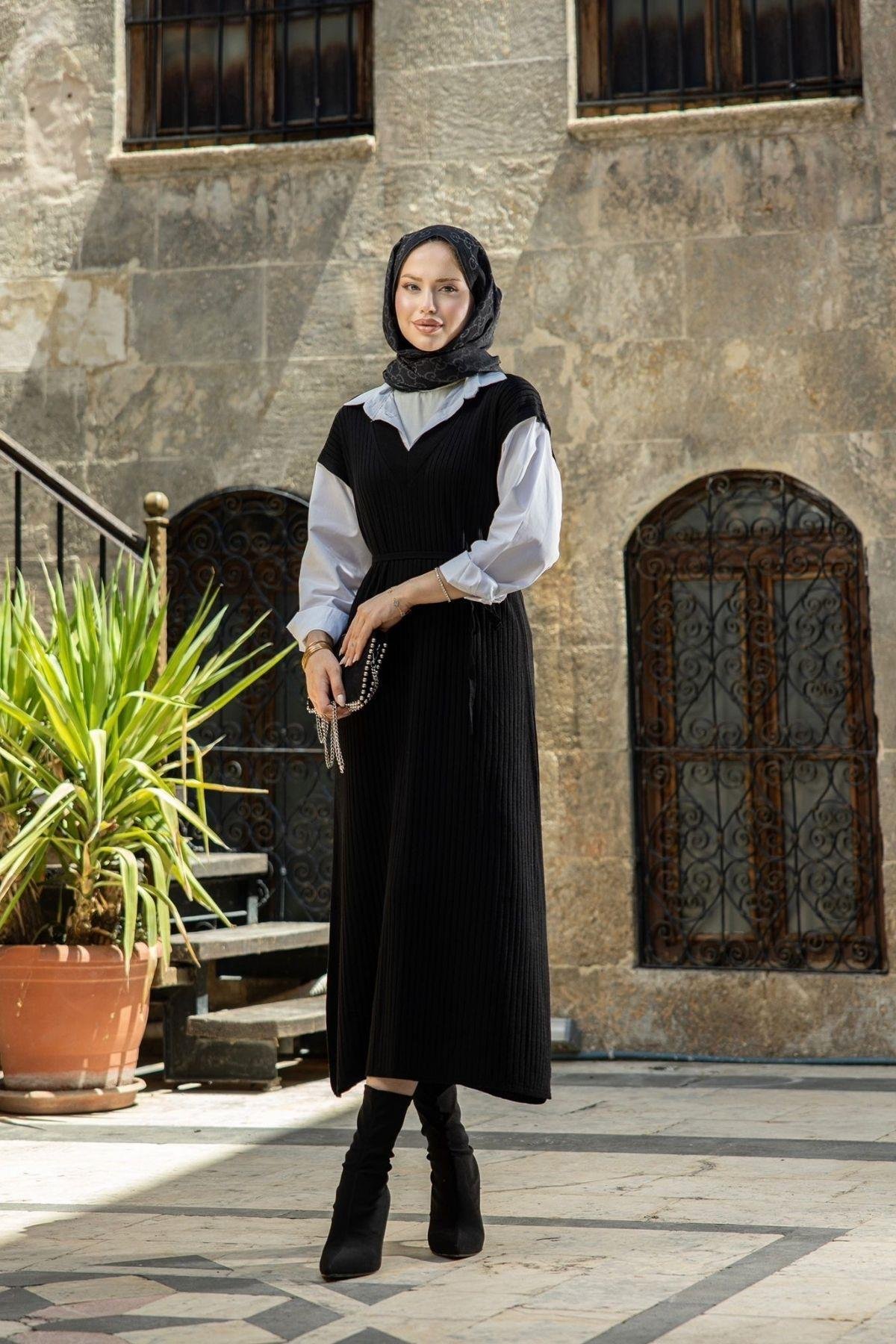 Ermes Gömlek Detaylı Elbise Siyah, Fiyatları Ermes Gömlek Detaylı Elbise Siyah- Haza Moda