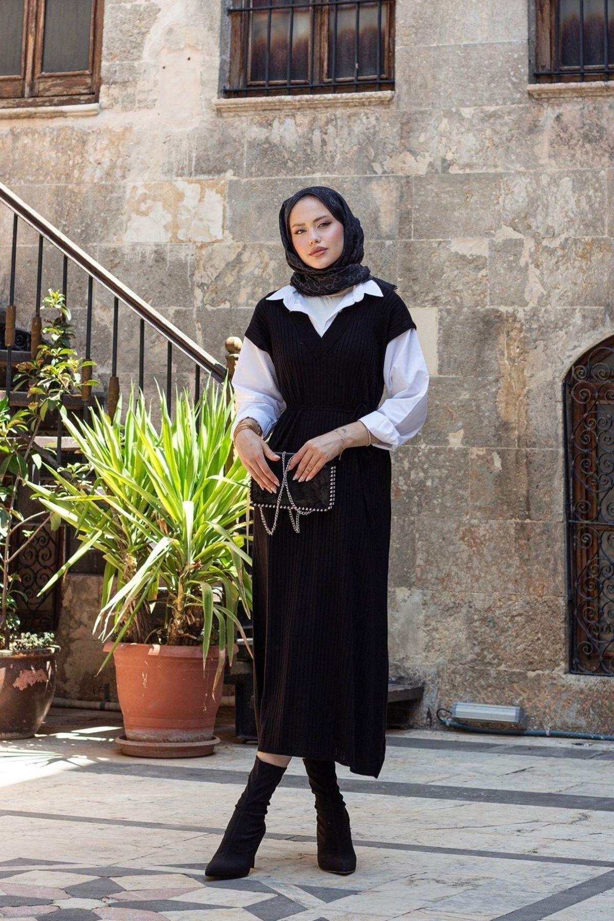 Ermes Gömlek Detaylı Elbise Siyah, Fiyatları Ermes Gömlek Detaylı Elbise Siyah- Haza Moda