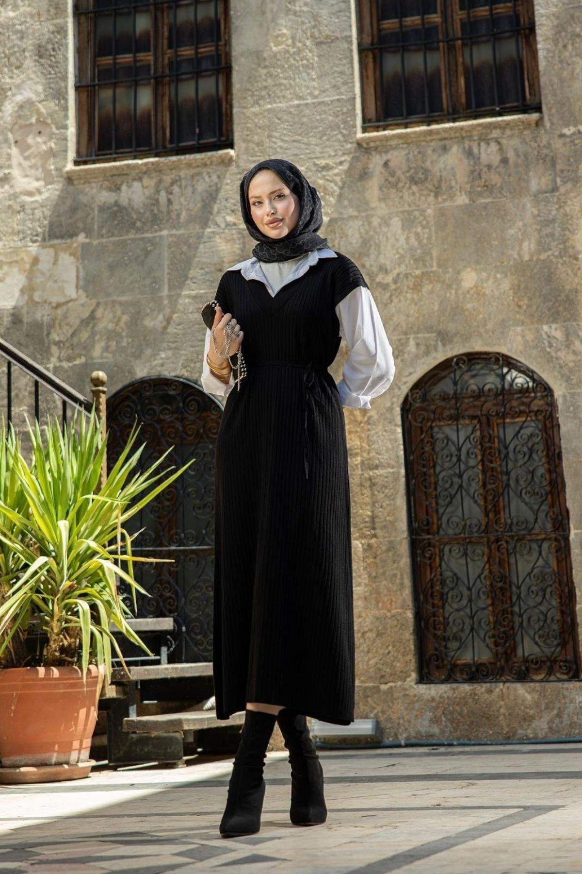 Ermes Gömlek Detaylı Elbise Siyah, Fiyatları Ermes Gömlek Detaylı Elbise Siyah- Haza Moda