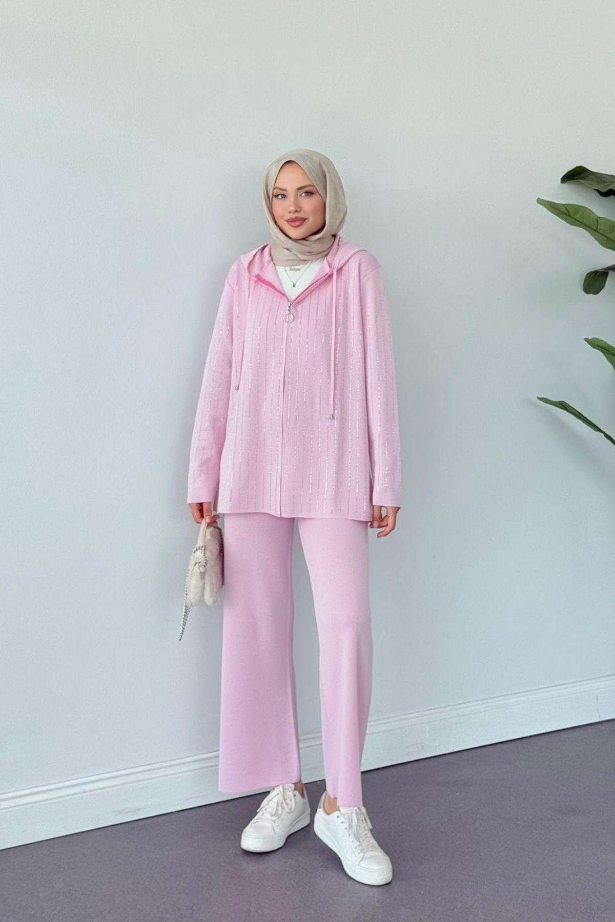 Eros Taşlı Pantolonu Takım Pembe, Fiyatları Eros Taşlı Pantolonu Takım Pembe- Haza Moda 