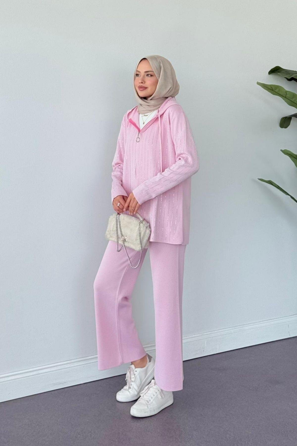 Eros Taşlı Pantolonu Takım Pembe, Fiyatları Eros Taşlı Pantolonu Takım Pembe- Haza Moda 