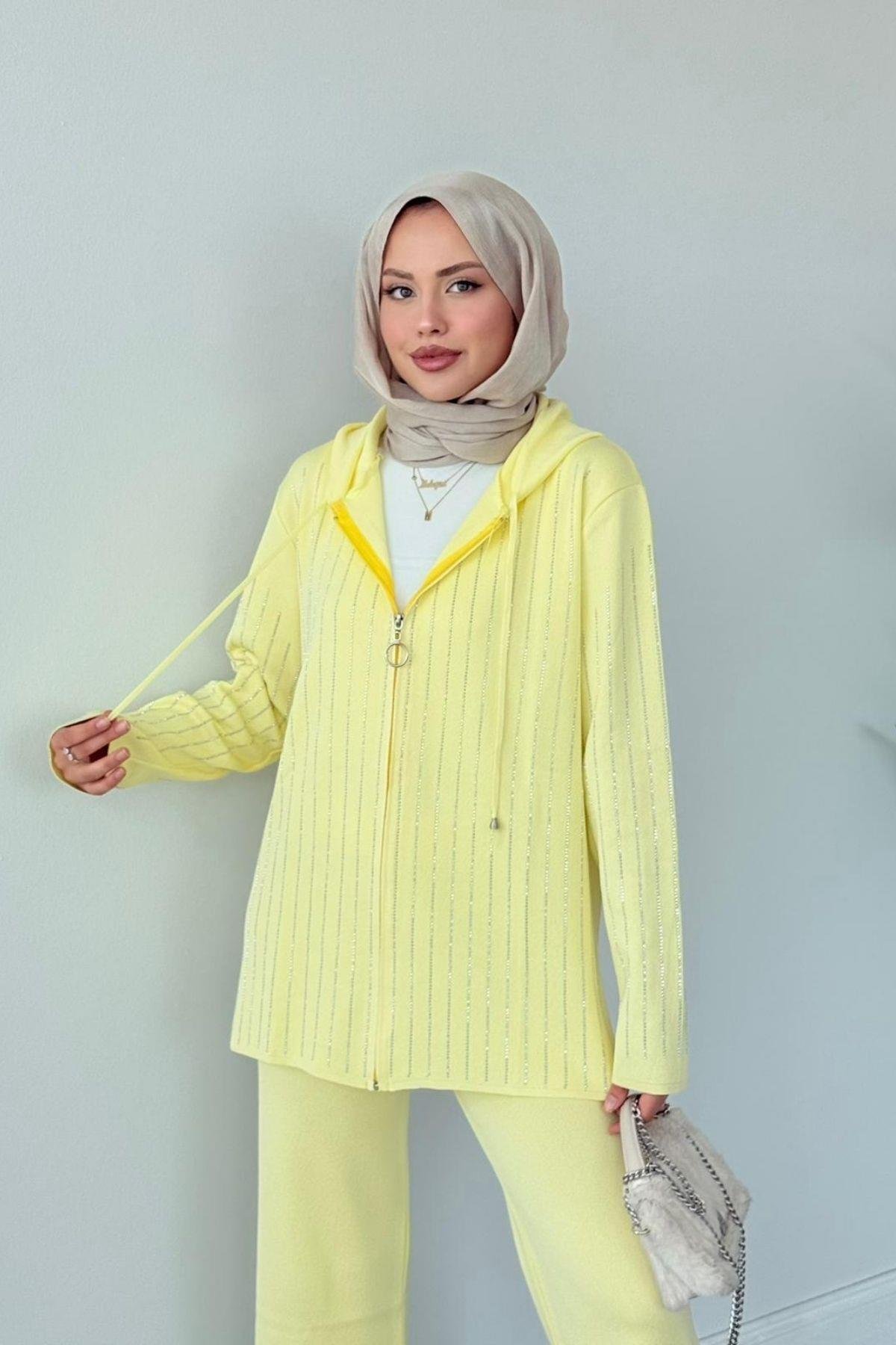 Eros Taşlı Pantolonu Takım Sarı, Fiyatları Eros Taşlı Pantolonu Takım Sarı- Haza Moda 