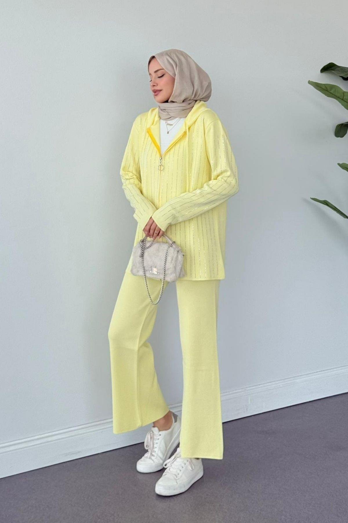 Eros Taşlı Pantolonu Takım Sarı, Fiyatları Eros Taşlı Pantolonu Takım Sarı- Haza Moda 
