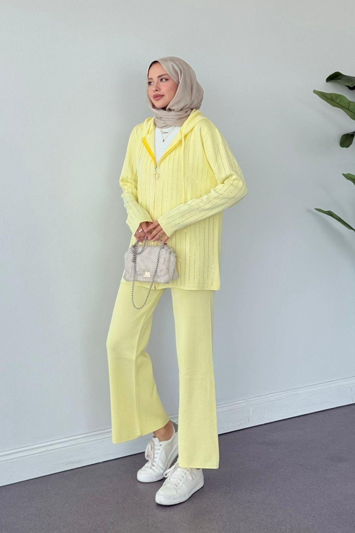 Eros Taşlı Pantolonu Takım Sarı, Fiyatları Eros Taşlı Pantolonu Takım Sarı- Haza Moda 