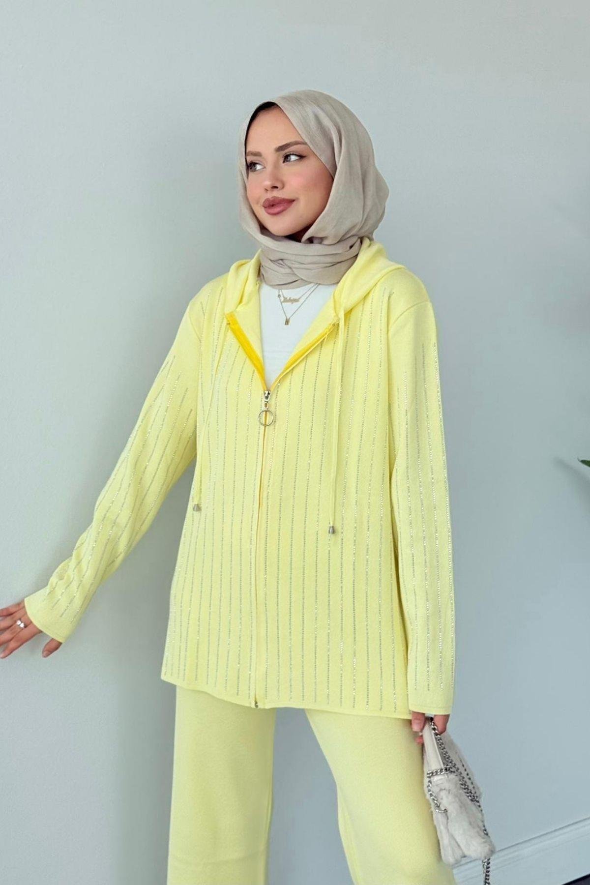 Eros Taşlı Pantolonu Takım Sarı, Fiyatları Eros Taşlı Pantolonu Takım Sarı- Haza Moda 