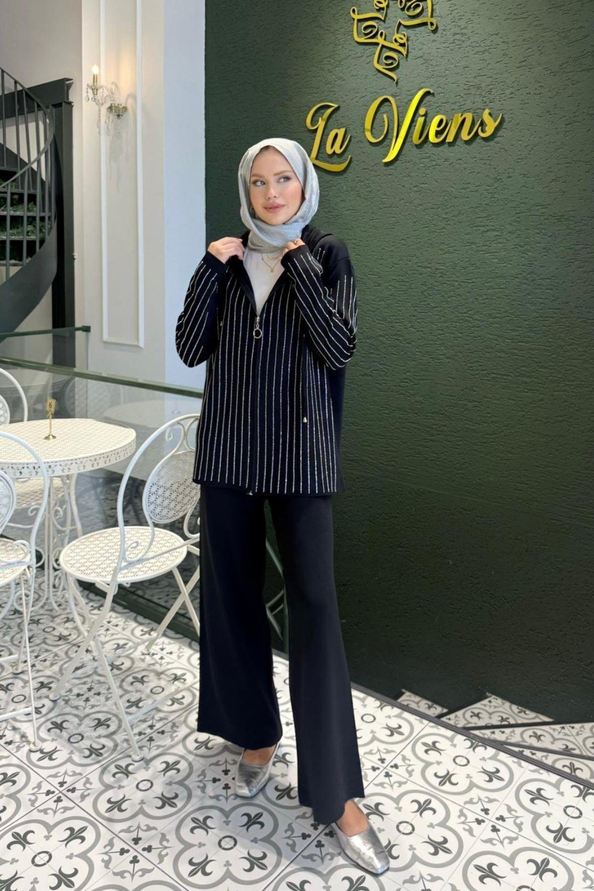 Eros Taşlı Pantolonu Takım Siyah, Fiyatları Eros Taşlı Pantolonu Takım Siyah- Haza Moda 