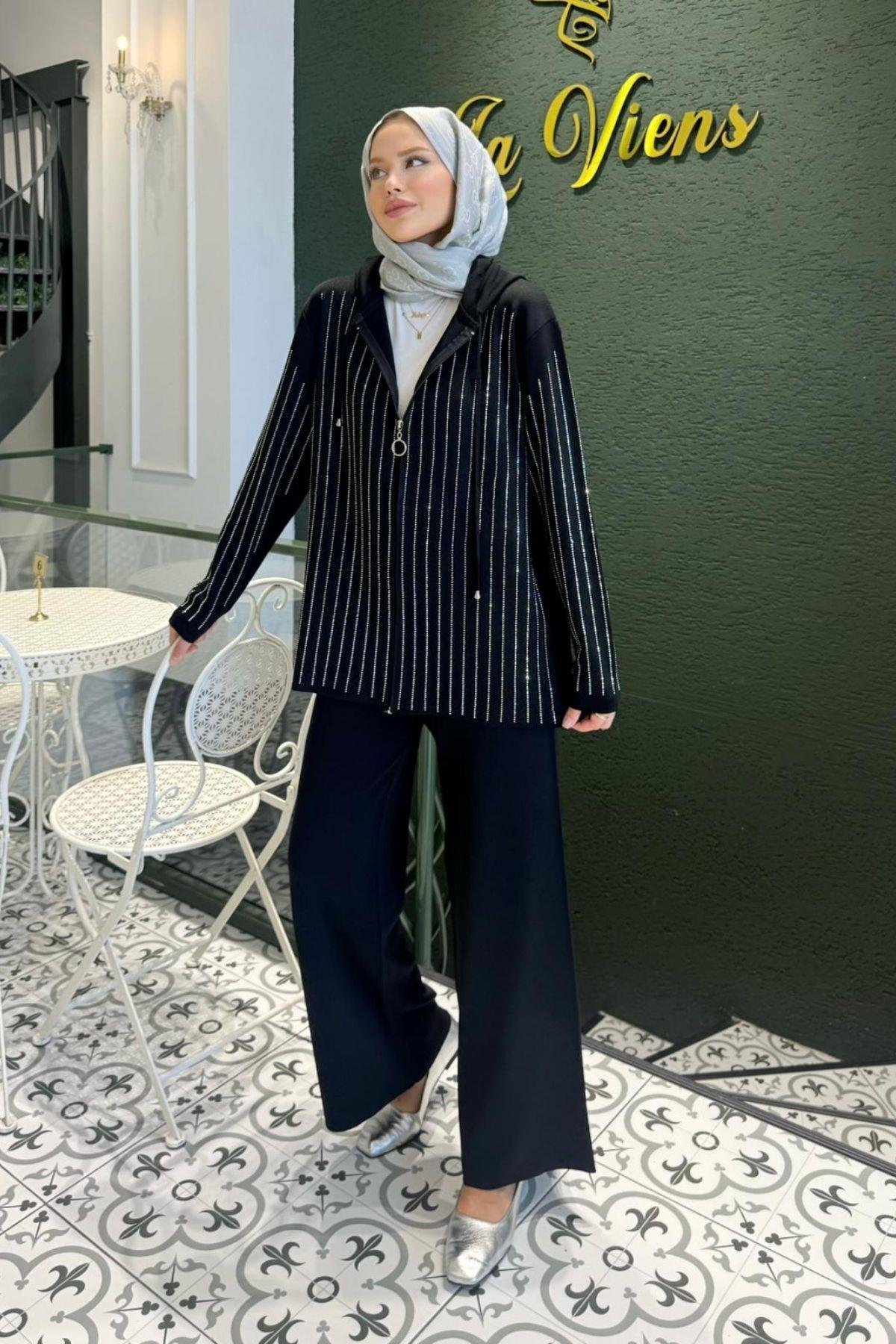 Eros Taşlı Pantolonu Takım Siyah, Fiyatları Eros Taşlı Pantolonu Takım Siyah- Haza Moda 