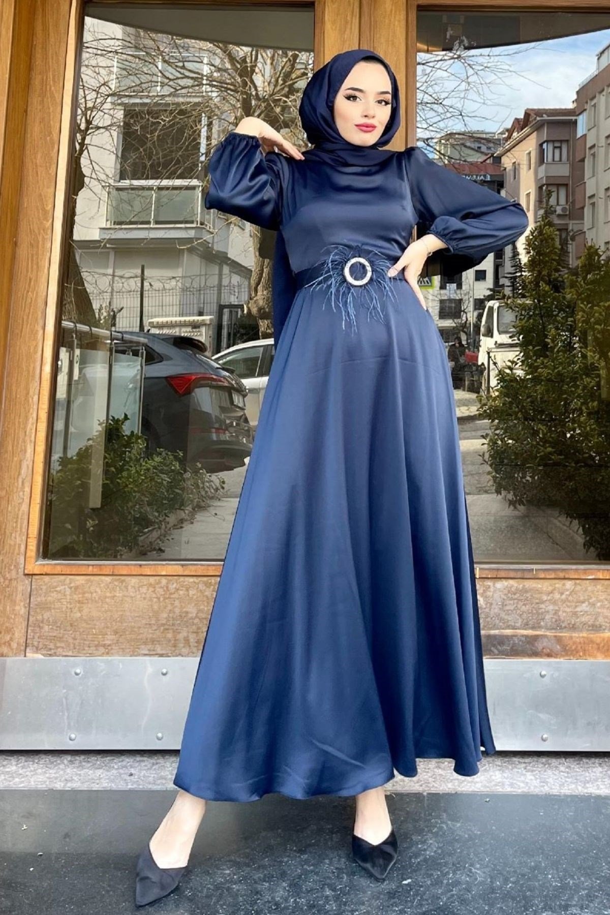 Esila Tüy Detay Abiye LACİVERT, Fiyatları Esila Tüy Detay Abiye LACİVERT– Haza Moda | Tesettür Giyim