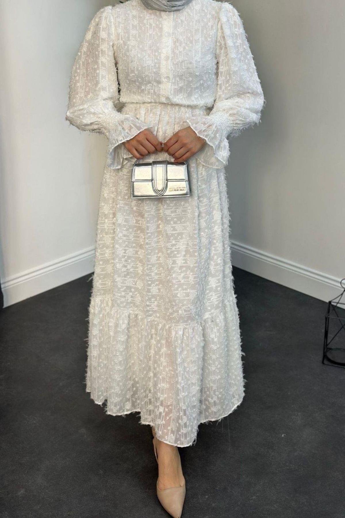 Esilay Elbise Beyaz, Fiyatları Haza Moda | Tesettür Giyim | Esilay Elbise Beyaz