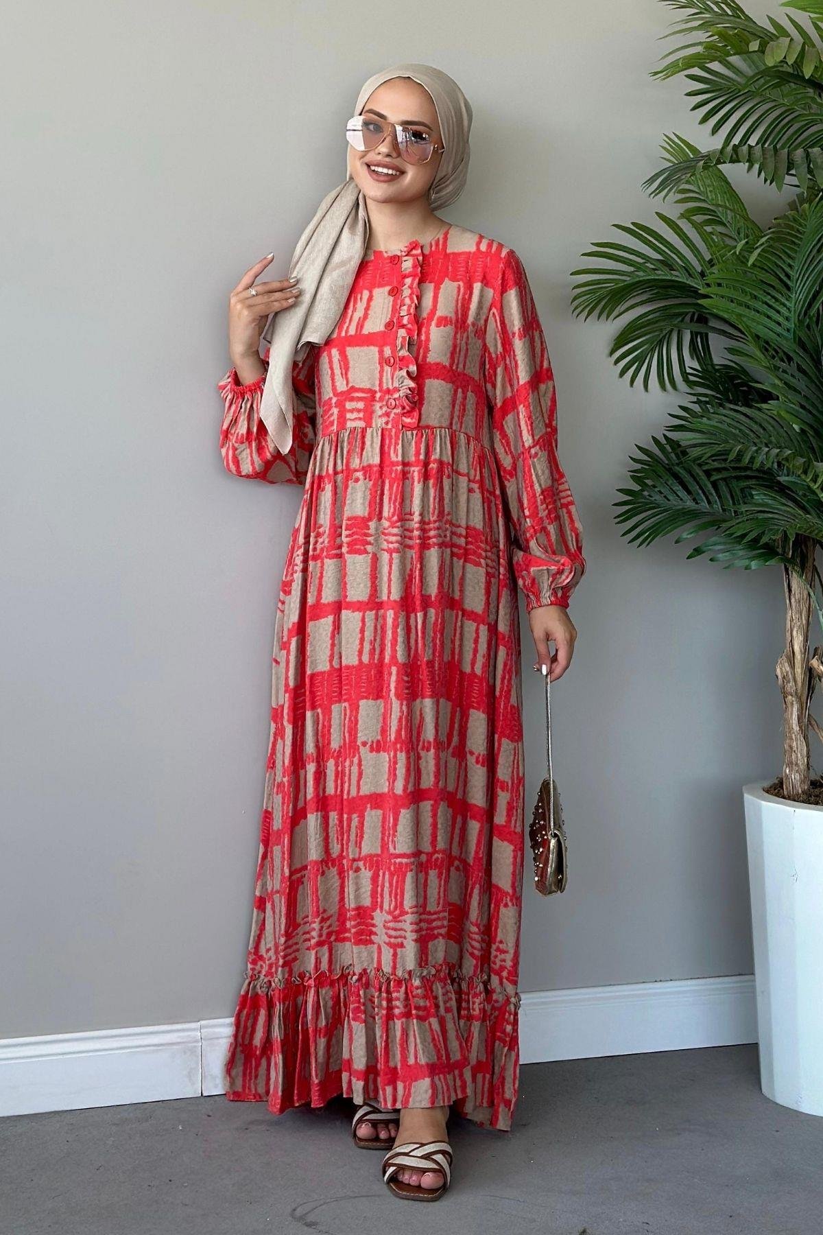 Esma Elbise Turuncu, Fiyatları Haza Moda | Tesettür Giyim | Esma Elbise Turuncu