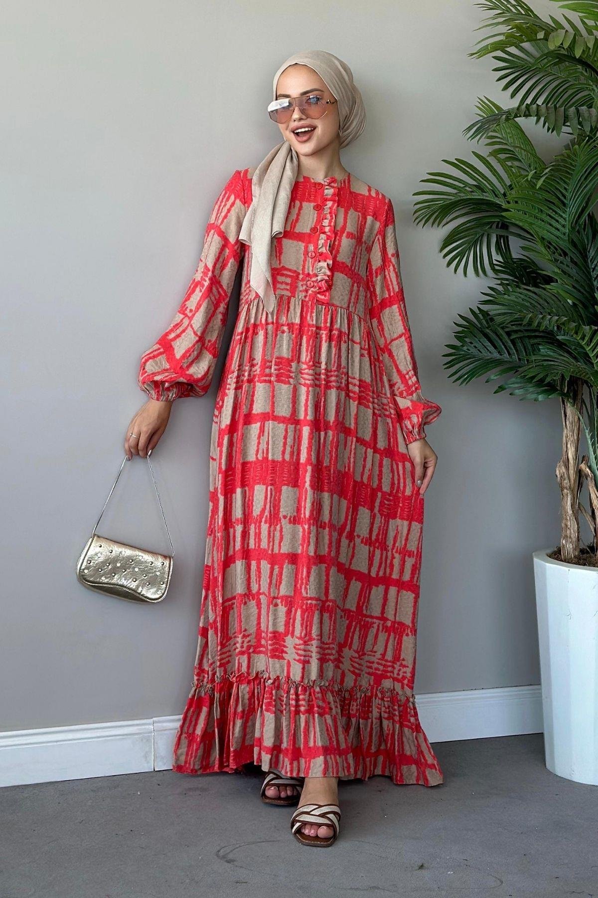 Esma Elbise Turuncu, Fiyatları Haza Moda | Tesettür Giyim | Esma Elbise Turuncu