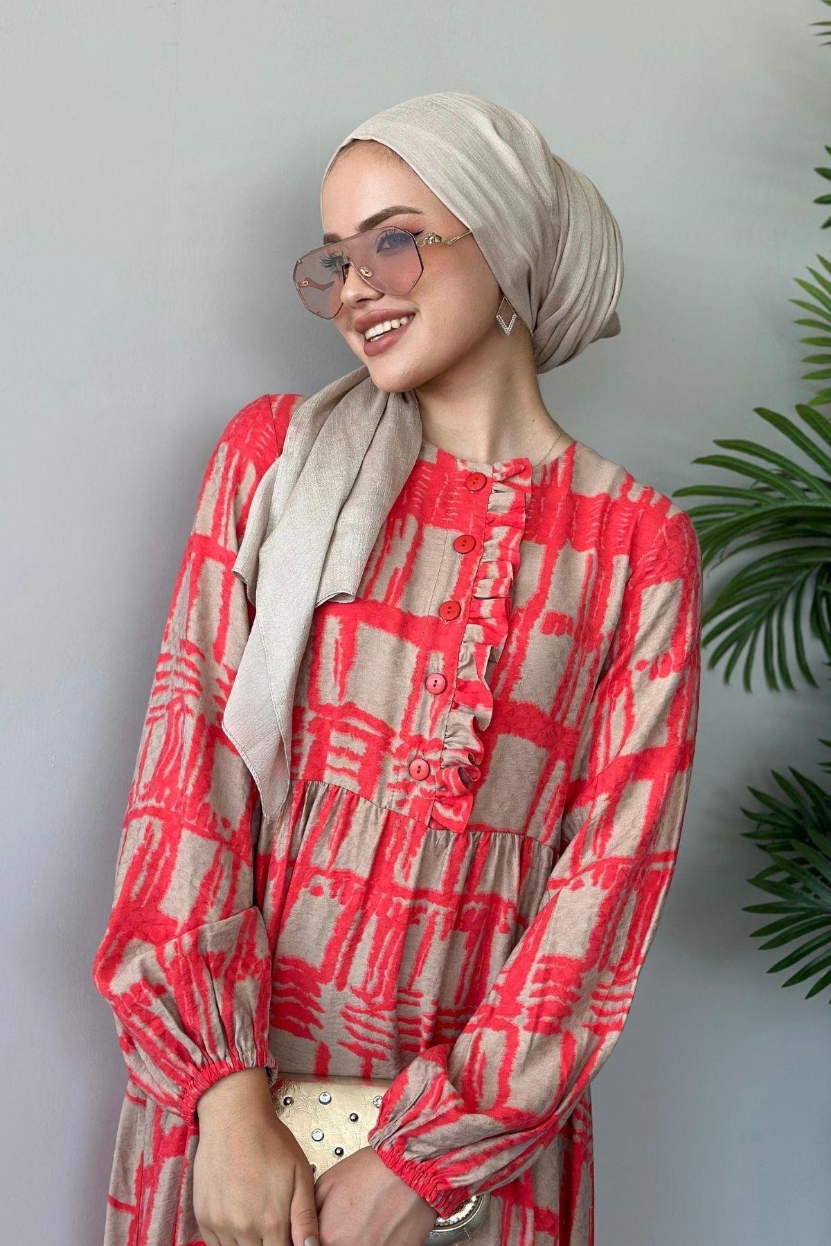 Esma Elbise Turuncu, Fiyatları Haza Moda | Tesettür Giyim | Esma Elbise Turuncu