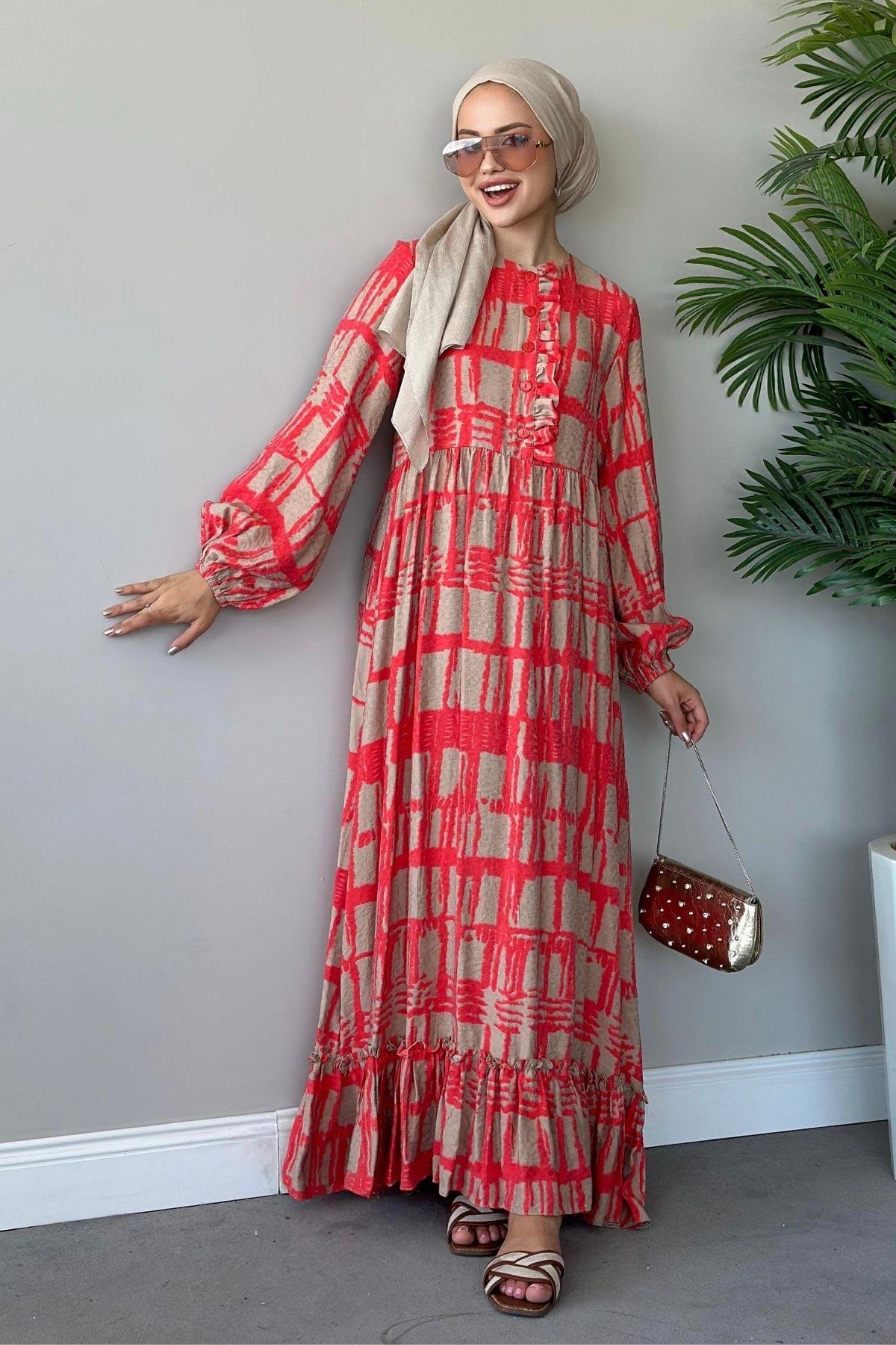 Esma Elbise Turuncu, Fiyatları Haza Moda | Tesettür Giyim | Esma Elbise Turuncu