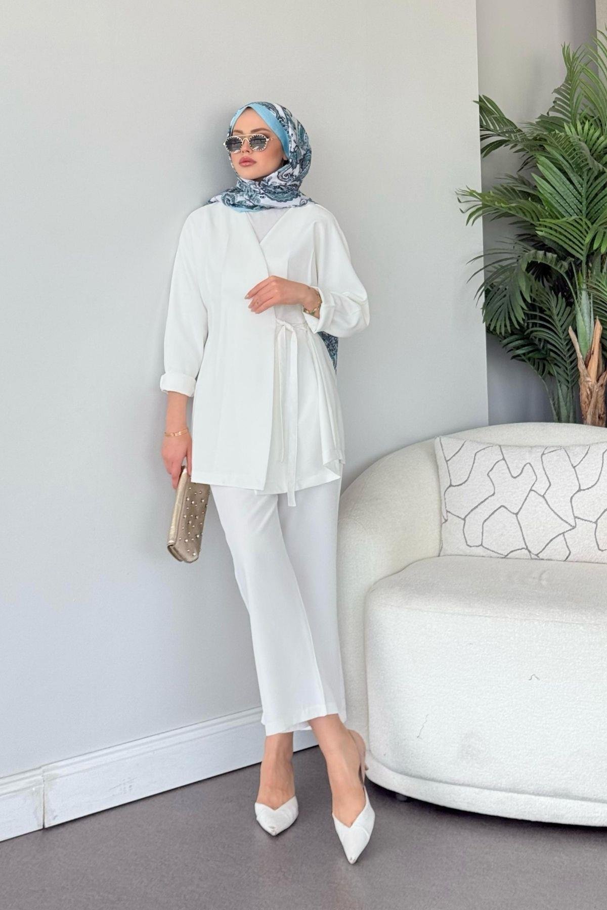 Esra Bağlamalı Takım Beyaz, Fiyatları Esra Bağlamalı Takım Beyaz- Haza Moda 