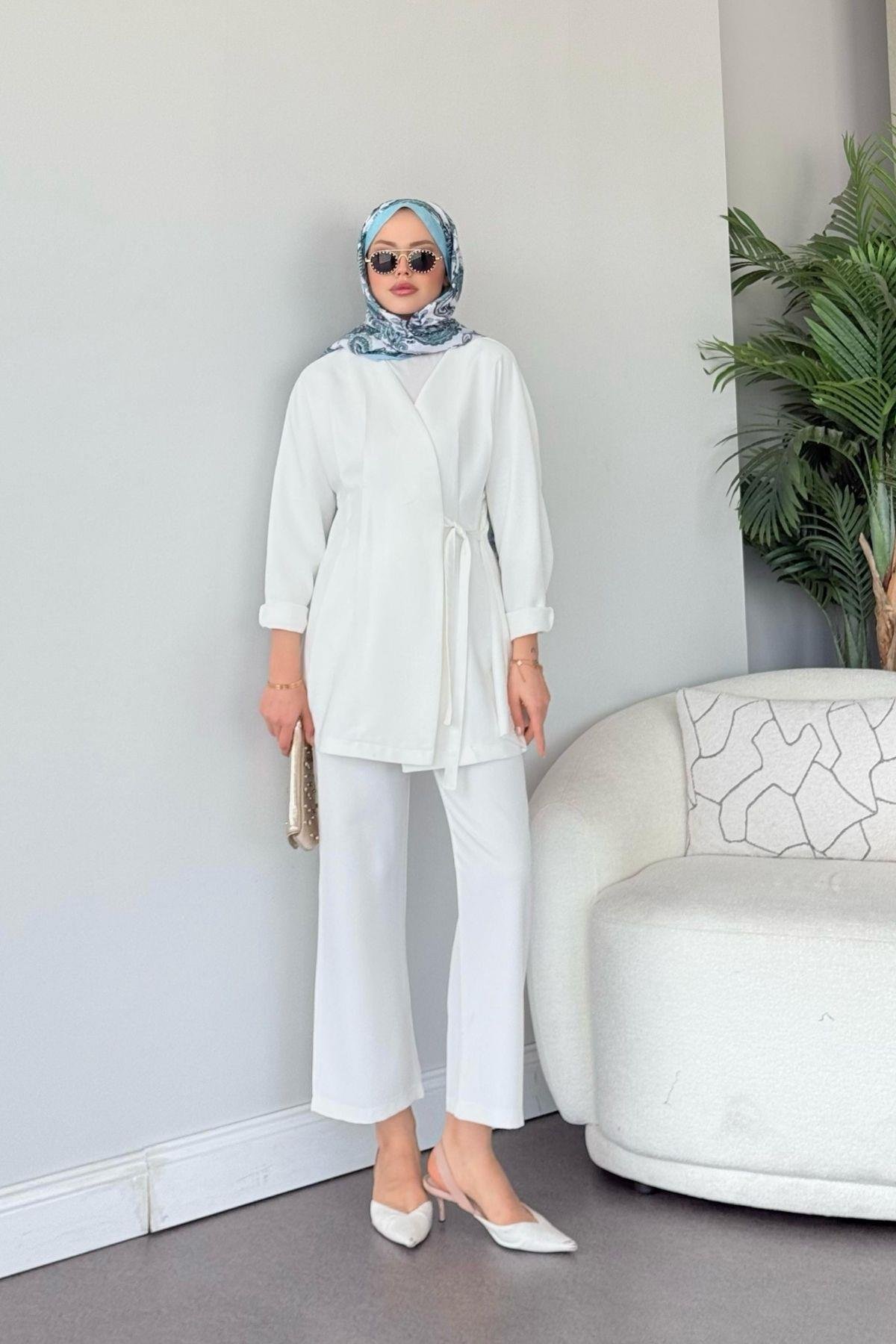 Esra Bağlamalı Takım Beyaz, Fiyatları Esra Bağlamalı Takım Beyaz- Haza Moda 