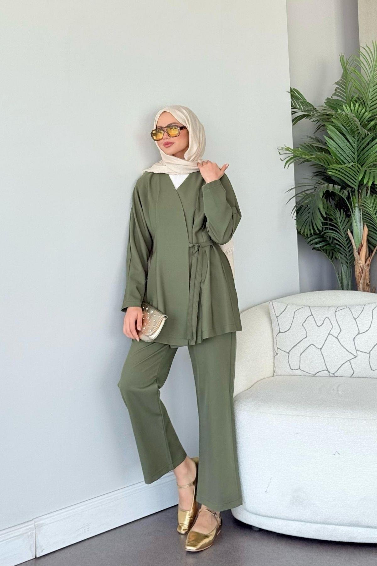 Esra Bağlamalı Takım Haki, Fiyatları Esra Bağlamalı Takım Haki- Haza Moda 