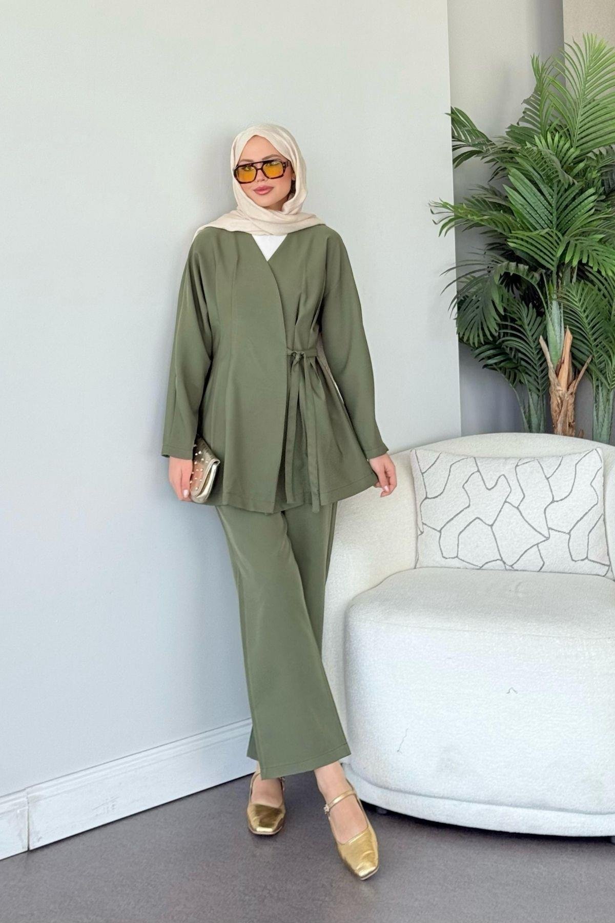 Esra Bağlamalı Takım Haki, Fiyatları Esra Bağlamalı Takım Haki- Haza Moda 