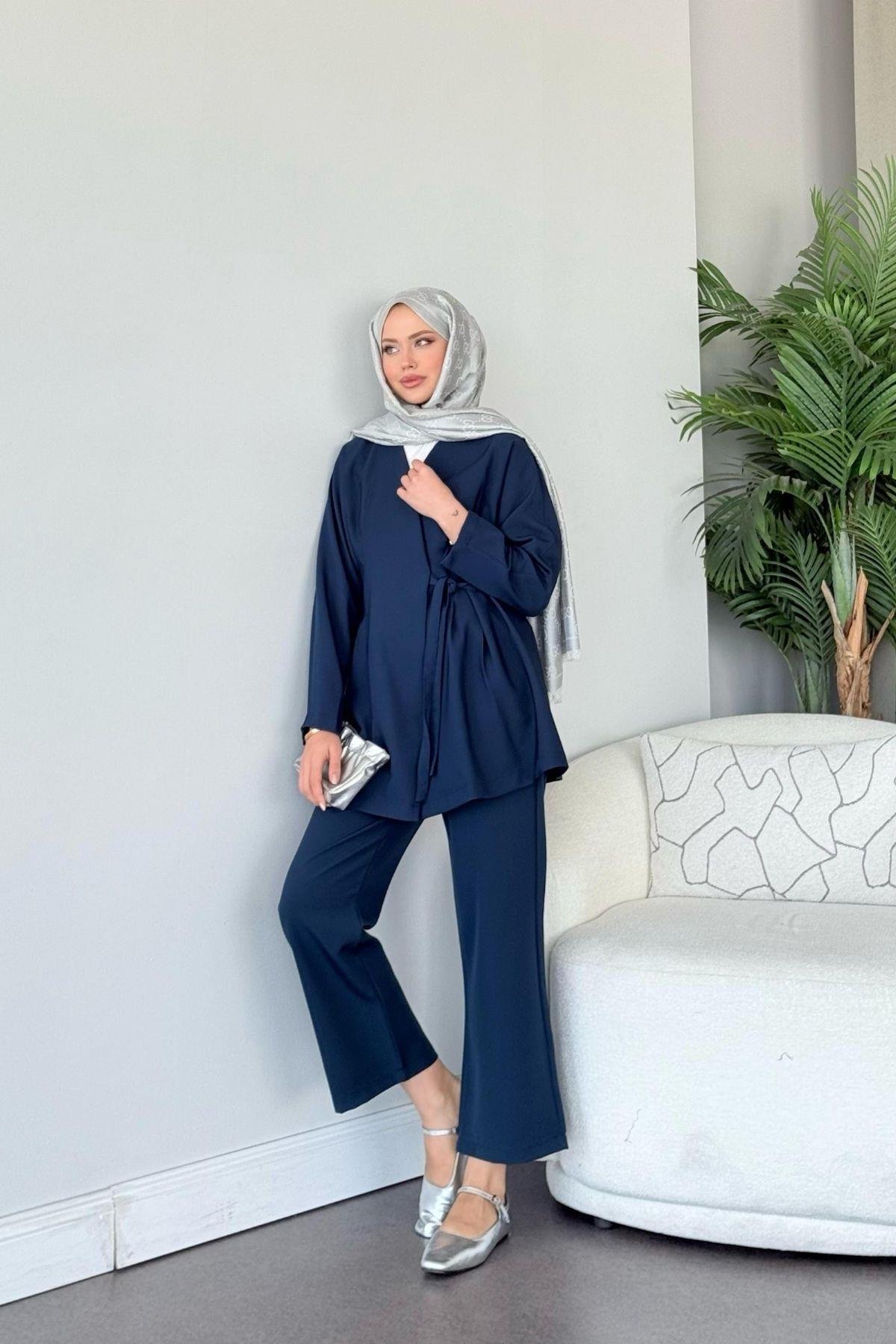 Esra Bağlamalı Takım Lacivert, Fiyatları Esra Bağlamalı Takım Lacivert- Haza Moda 