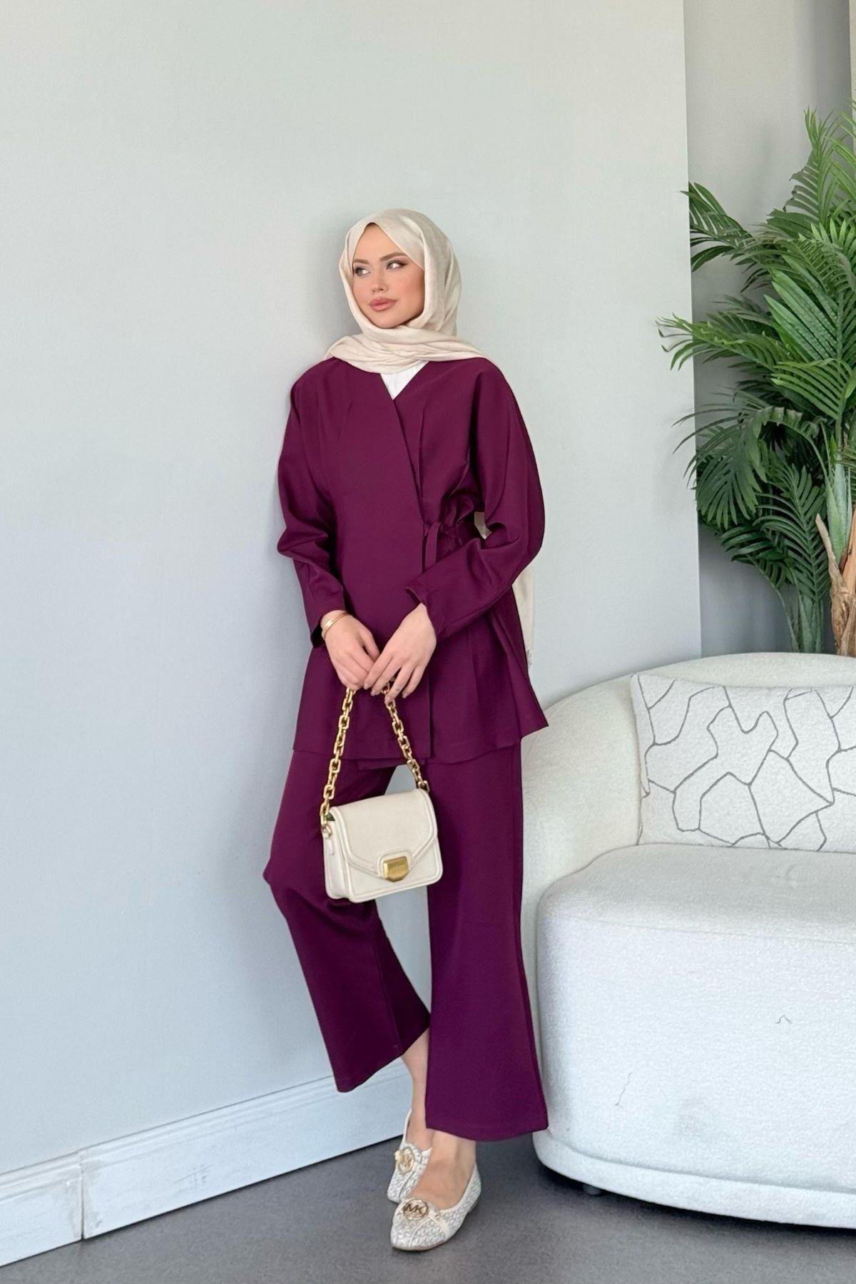 Esra Bağlamalı Takım Mürdüm, Fiyatları Esra Bağlamalı Takım Mürdüm - Haza Moda 