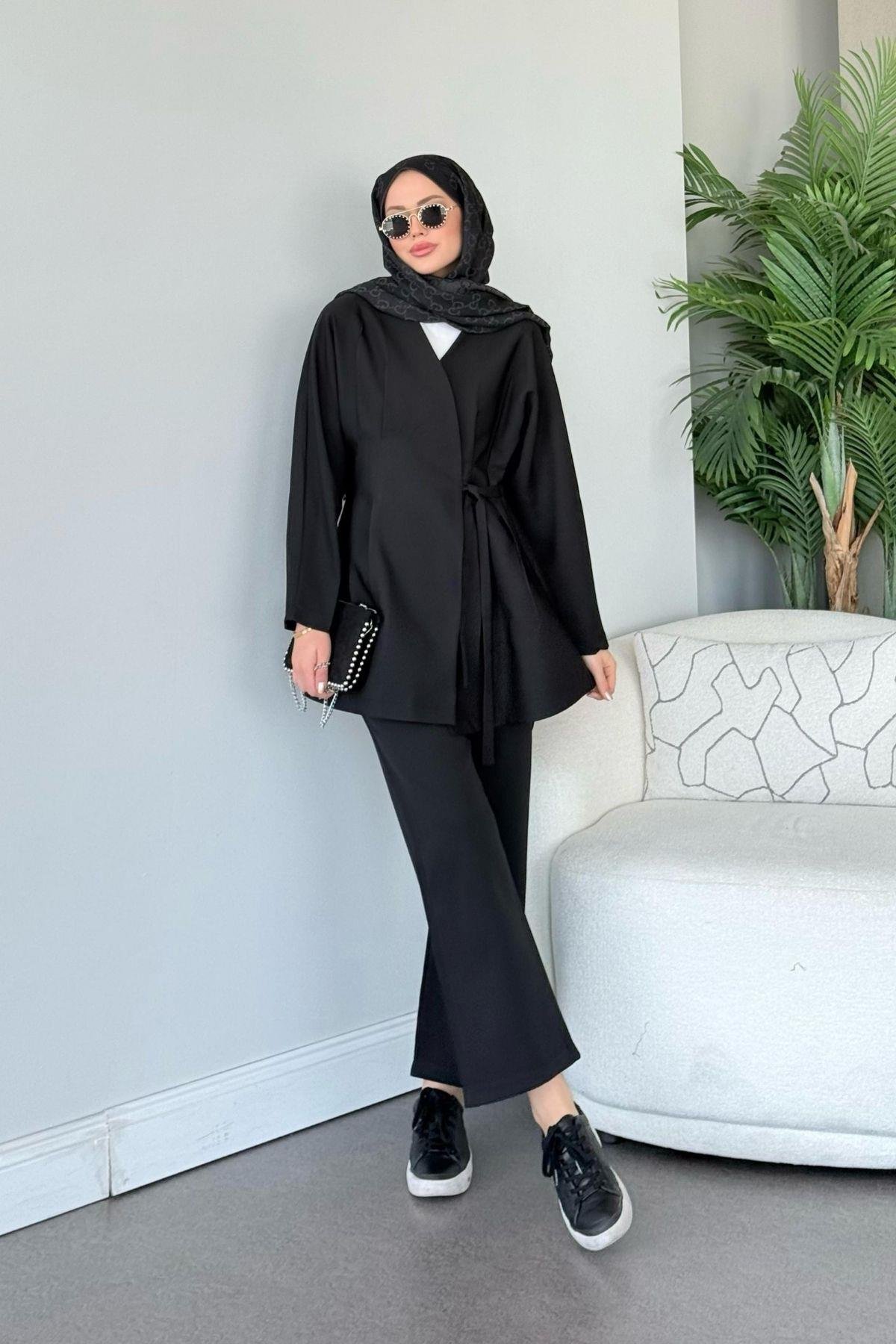 Esra Bağlamalı Takım Siyah, Fiyatları Esra Bağlamalı Takım Siyah- Haza Moda 