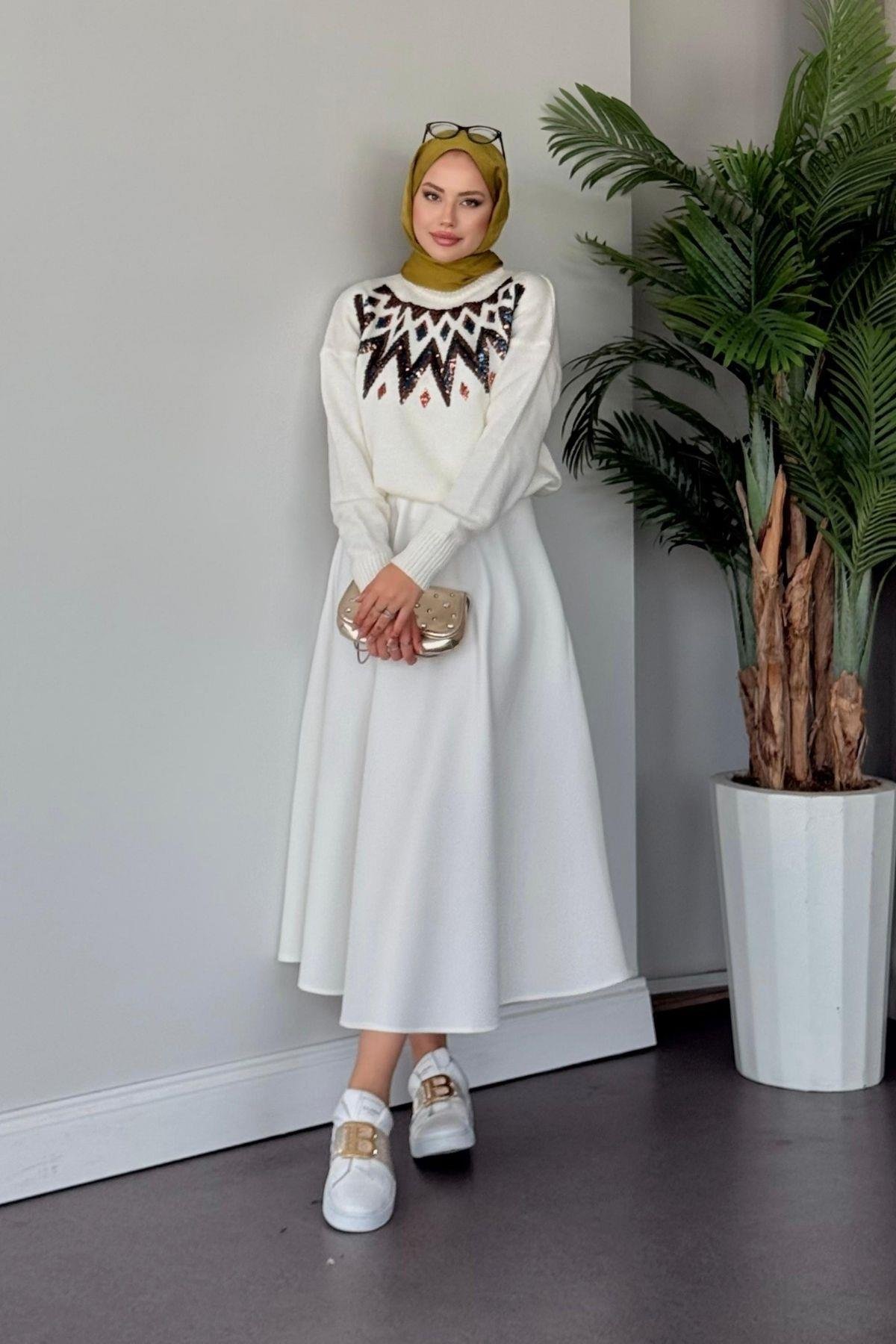 Etnika Kazak Beyaz, Fiyatları Haza Moda | Tesettür Giyim | Etnika Kazak Beyaz