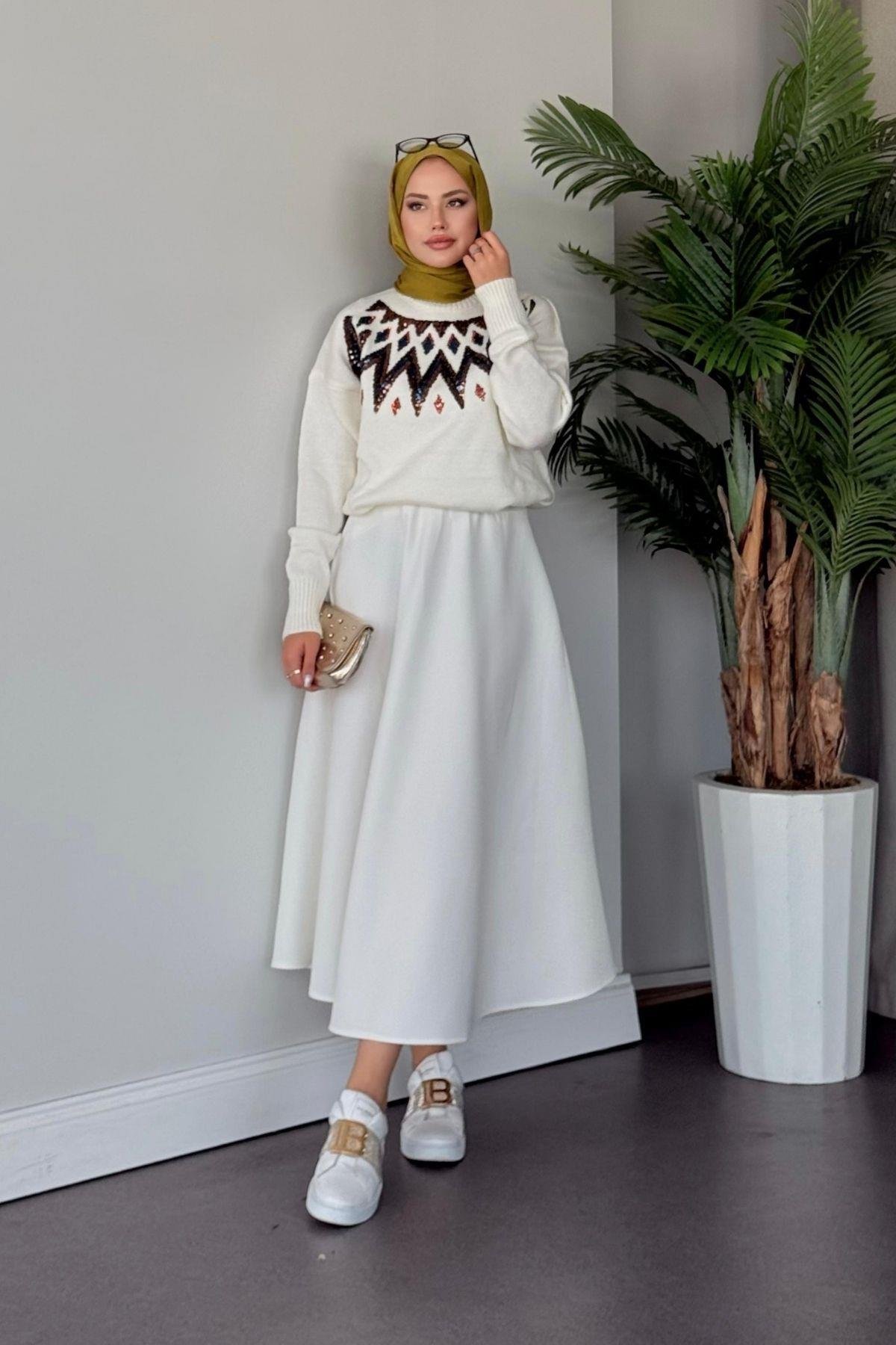 Etnika Kazak Beyaz, Fiyatları Haza Moda | Tesettür Giyim | Etnika Kazak Beyaz