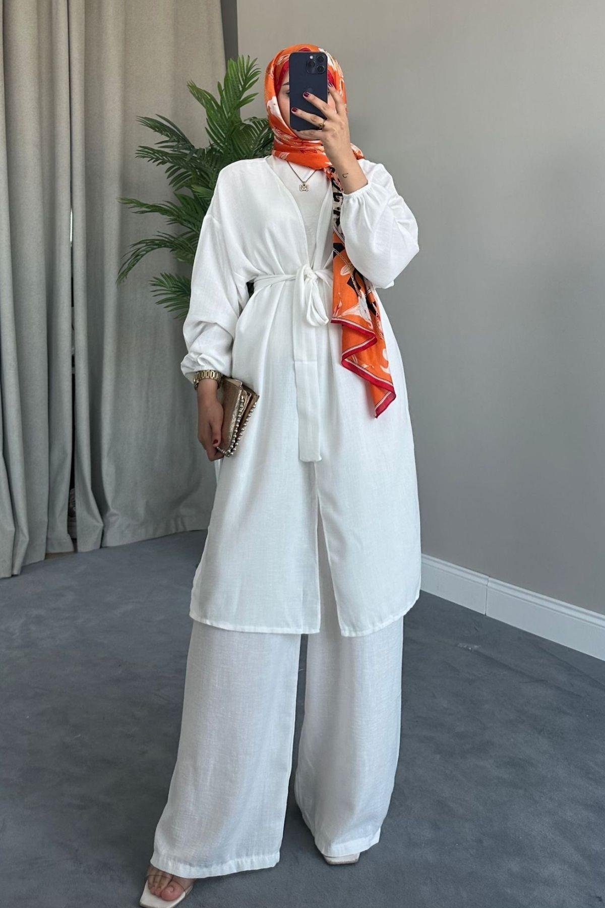 Eva Kimono Takım Beyaz, Fiyatları Eva Kimono Takım Beyaz – Haza Moda | Tesettür Giyim