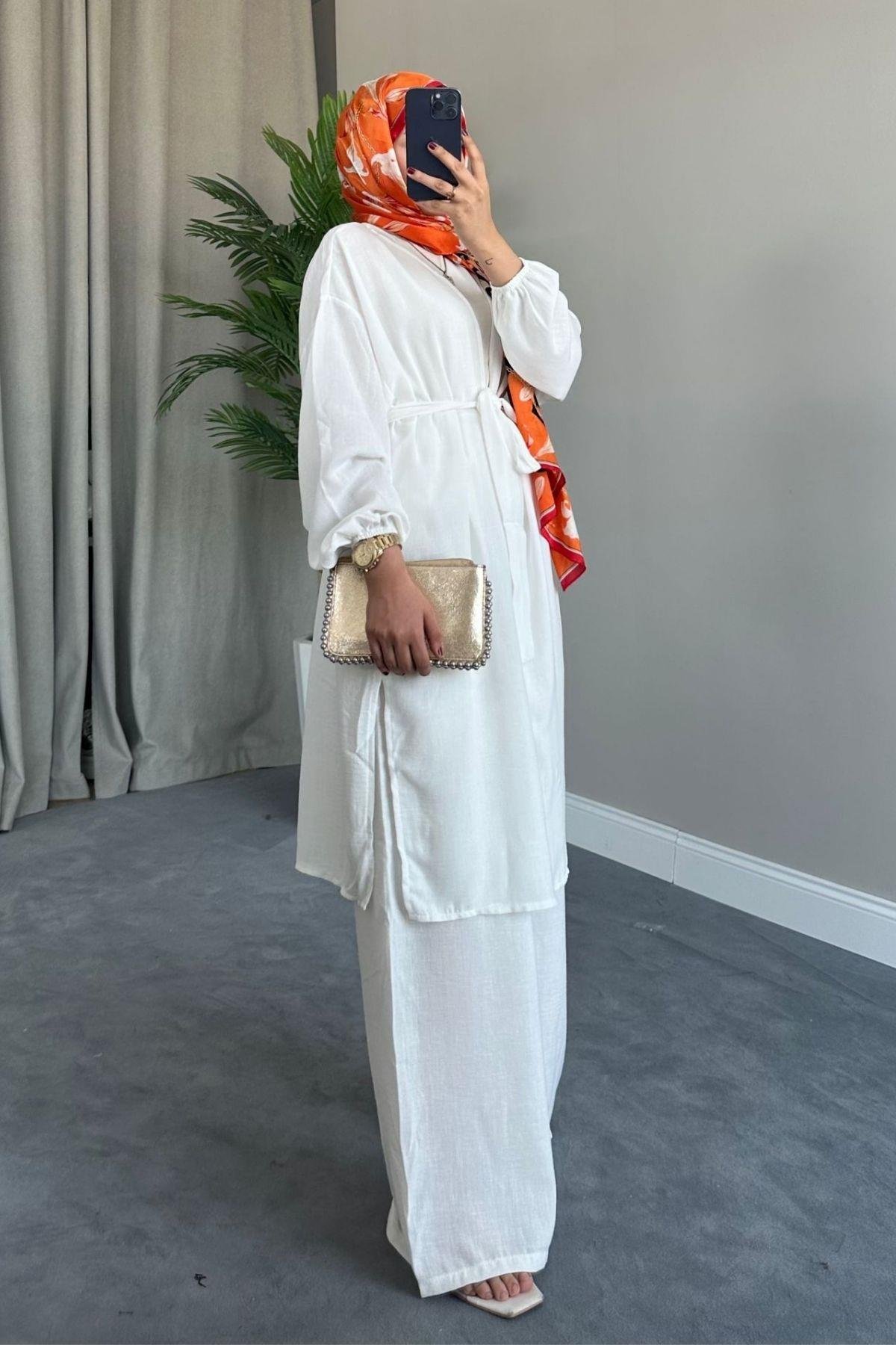 Eva Kimono Takım Beyaz, Fiyatları Eva Kimono Takım Beyaz – Haza Moda | Tesettür Giyim