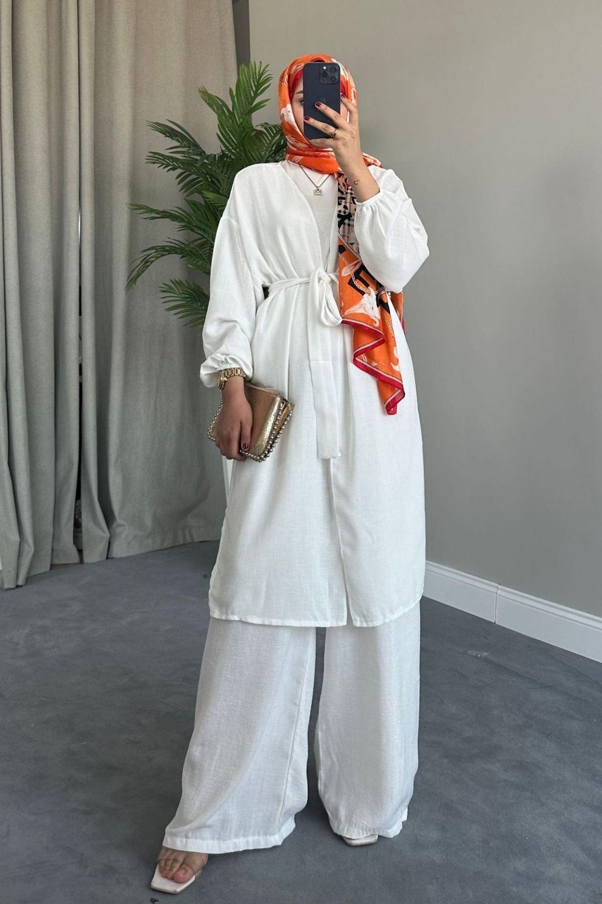 Eva Kimono Takım Beyaz, Fiyatları Eva Kimono Takım Beyaz – Haza Moda | Tesettür Giyim