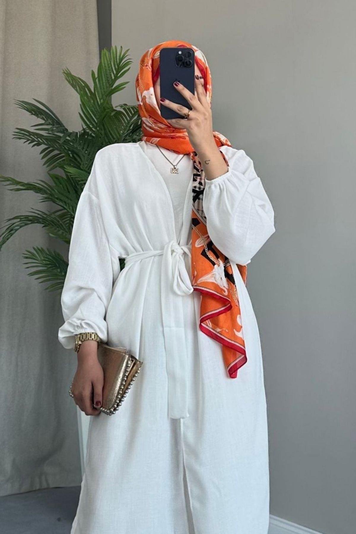 Eva Kimono Takım Beyaz, Fiyatları Eva Kimono Takım Beyaz – Haza Moda | Tesettür Giyim