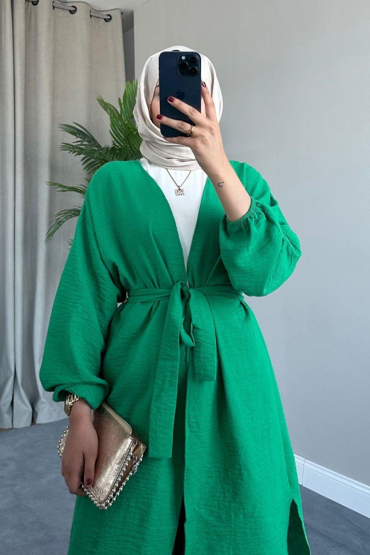 Eva Kimono Takım Yeşil, Fiyatları Eva Kimono Takım Yeşil – Haza Moda | Tesettür Giyim