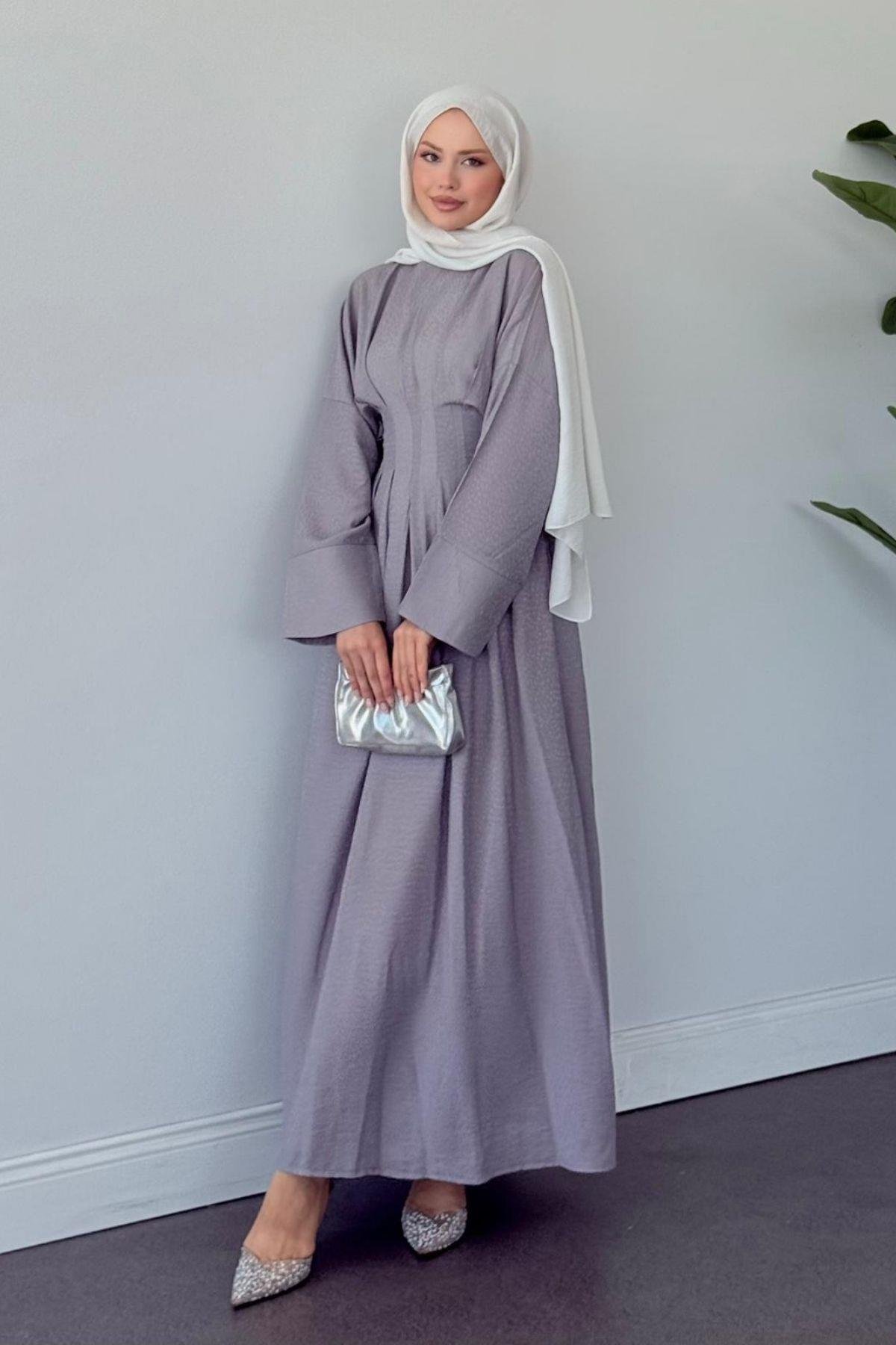 Eyfel Kuşaklı Elbise Gri, Fiyatları Eyfel Kuşaklı Elbise Gri- Haza Moda