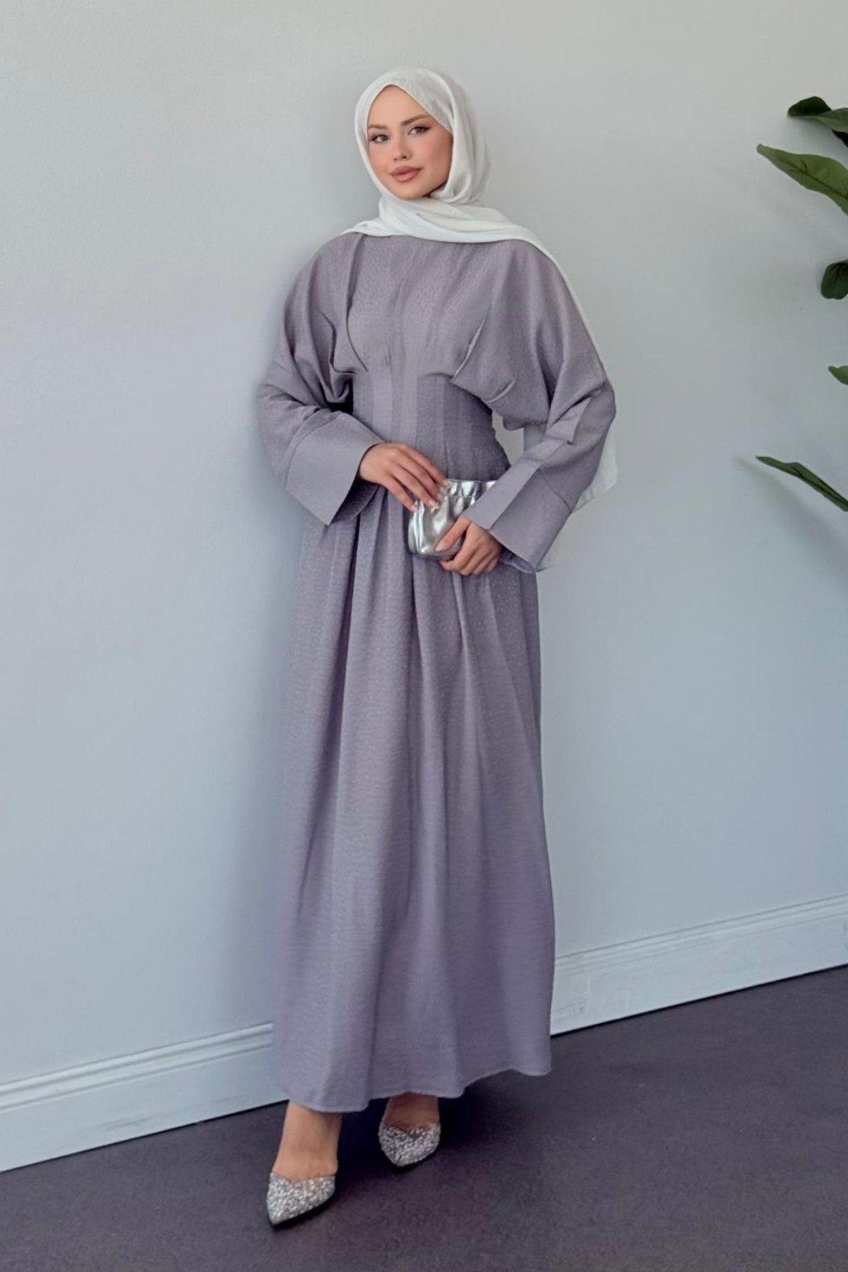 Eyfel Kuşaklı Elbise Gri, Fiyatları Eyfel Kuşaklı Elbise Gri- Haza Moda