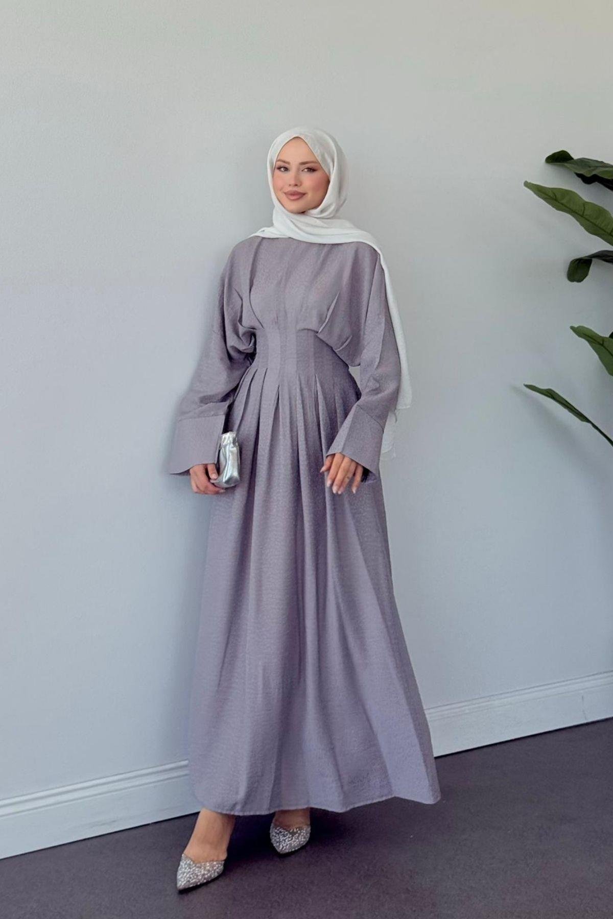 Eyfel Kuşaklı Elbise Gri, Fiyatları Eyfel Kuşaklı Elbise Gri- Haza Moda