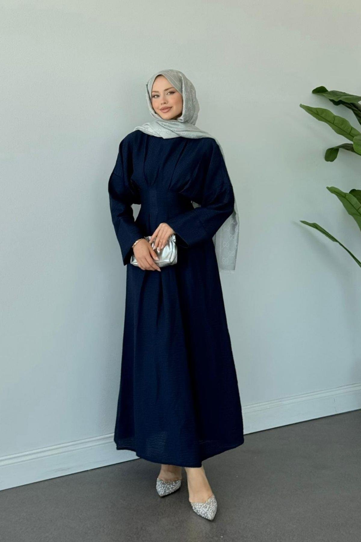 Eyfel Kuşaklı Elbise Lacivert, Fiyatları Eyfel Kuşaklı Elbise Lacivert- Haza Moda