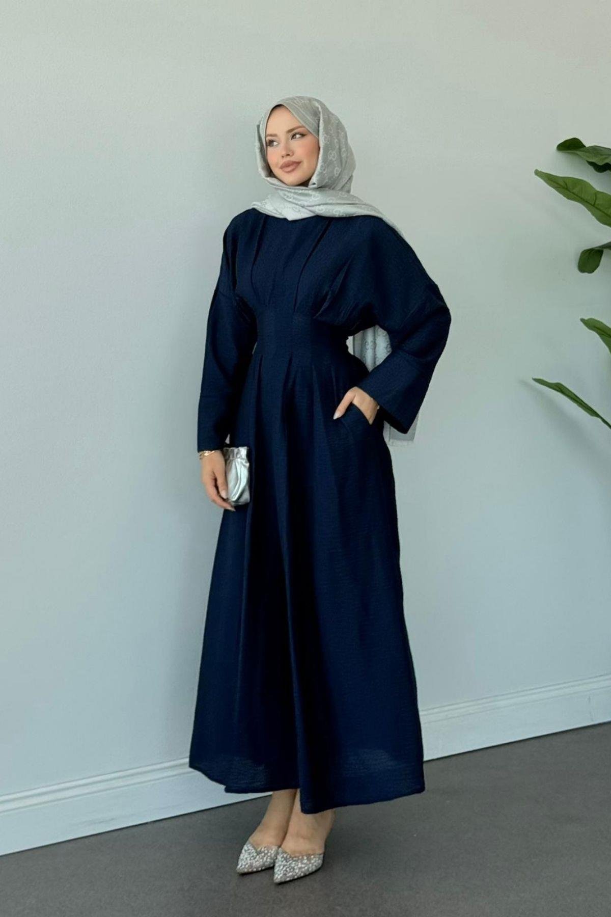 Eyfel Kuşaklı Elbise Lacivert, Fiyatları Eyfel Kuşaklı Elbise Lacivert- Haza Moda