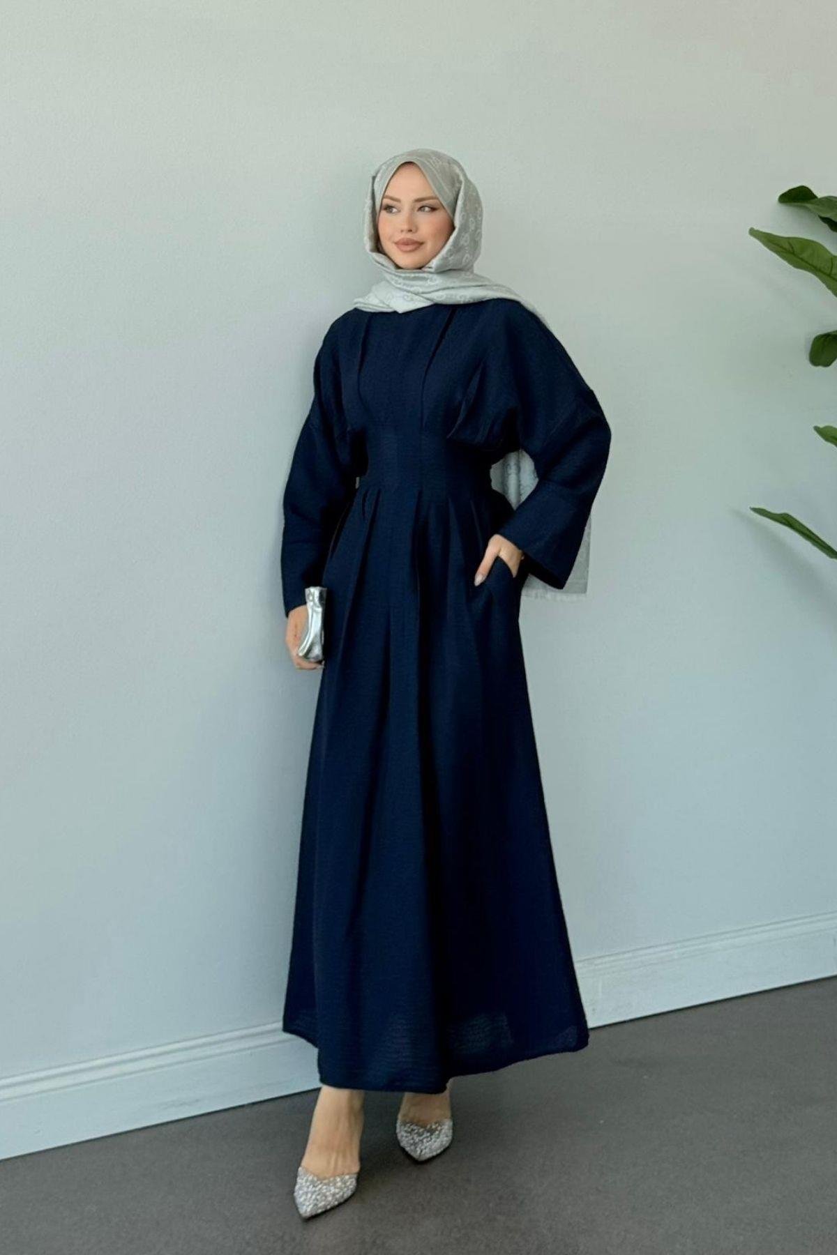 Eyfel Kuşaklı Elbise Lacivert, Fiyatları Eyfel Kuşaklı Elbise Lacivert- Haza Moda