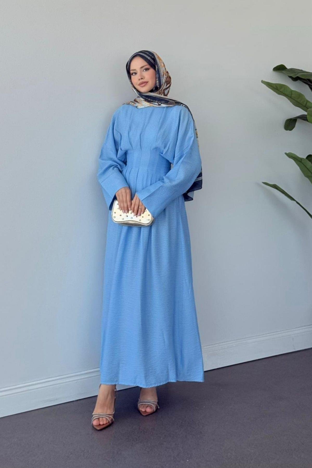 Eyfel Kuşaklı Elbise Mavi, Fiyatları Eyfel Kuşaklı Elbise Mavi- Haza Moda