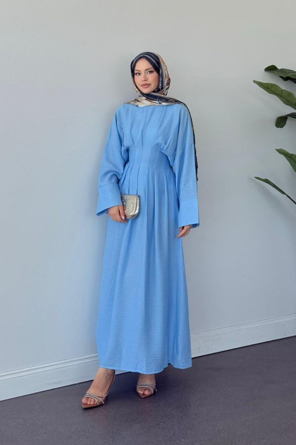 Eyfel Kuşaklı Elbise Mavi, Fiyatları Eyfel Kuşaklı Elbise Mavi- Haza Moda