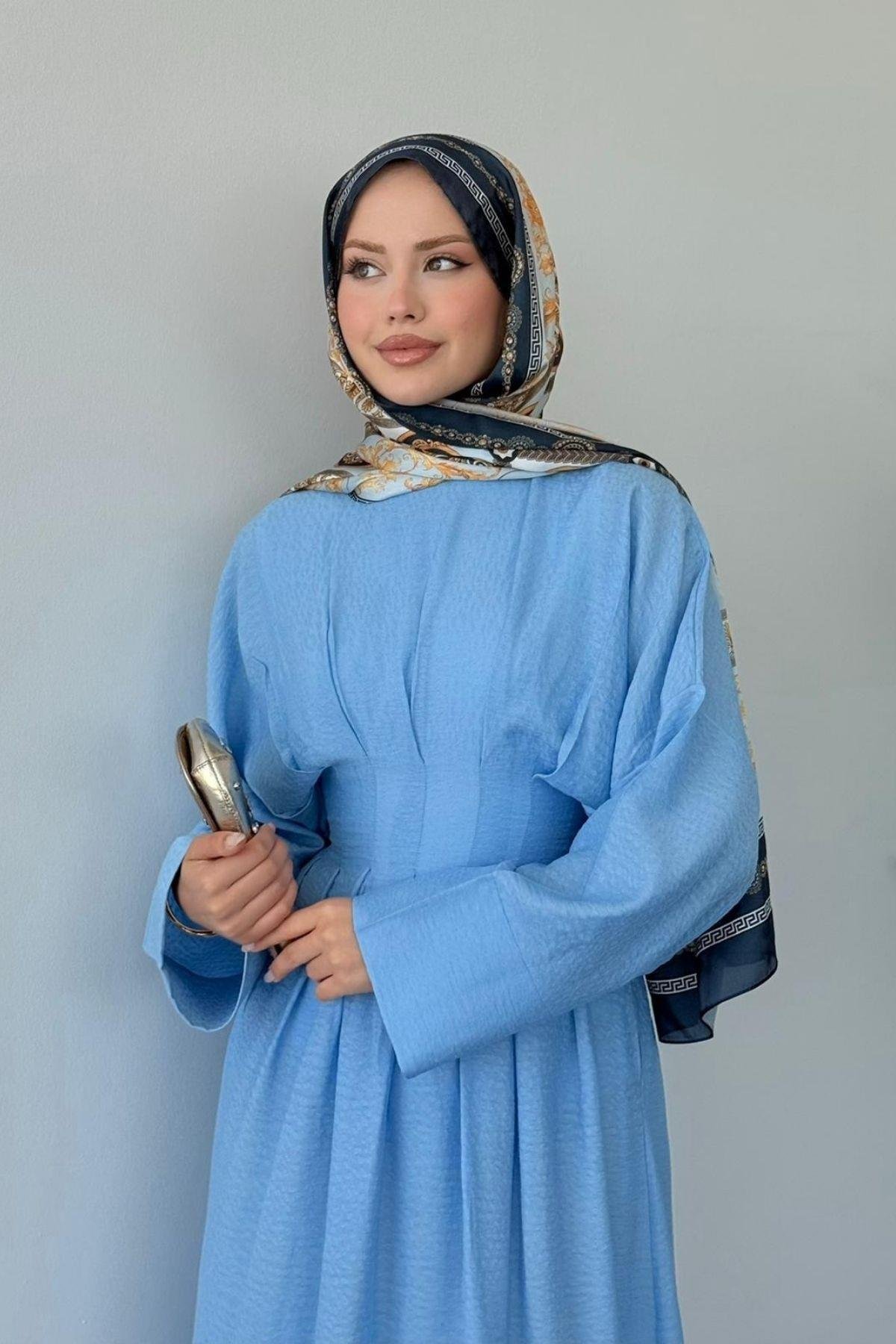 Eyfel Kuşaklı Elbise Mavi, Fiyatları Eyfel Kuşaklı Elbise Mavi- Haza Moda